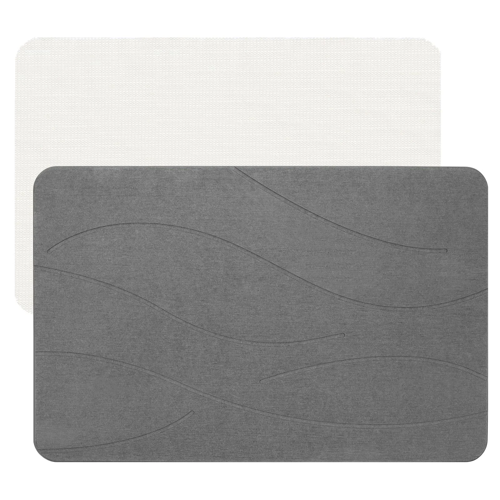 Feilifan Stein Badematte – Kieselgur Matte, Schnell Trocknende Kieselgur-Duschmatte, Wasserabsorbierende Steinmatten für Bad und KüChe, Leicht zu Reinigen (Ripple Grau, 60 X 38 cm)