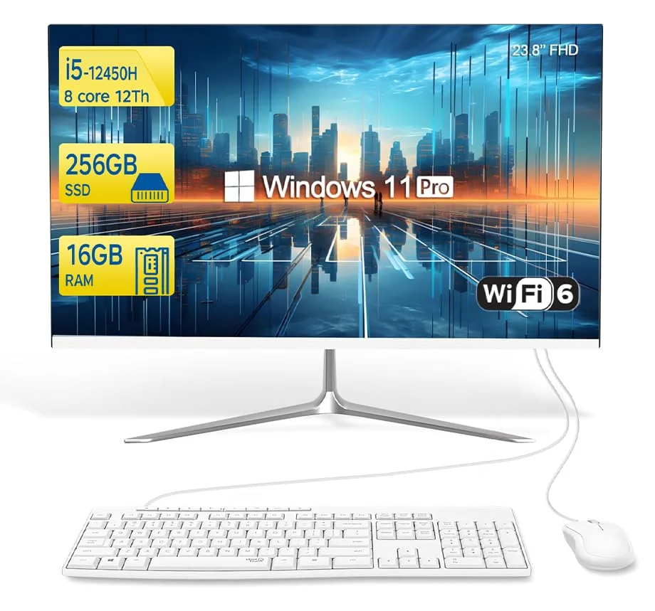 SZTPS 23.8" FHD All in One PC Desktop Computer,i5-12450H 8 core Processor,16 GB RAM,256 GB SSD,WiFi,Bluetooth WiredKeyboard & Mouse - Perfect for Home &Office Use,Windows 11 Pro AIO PC (Flat Panel)