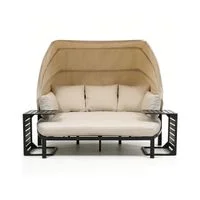 Alu-Strandkorblounge inkl. 2 integrierte Tische & Sonnendach und Kissen, creme