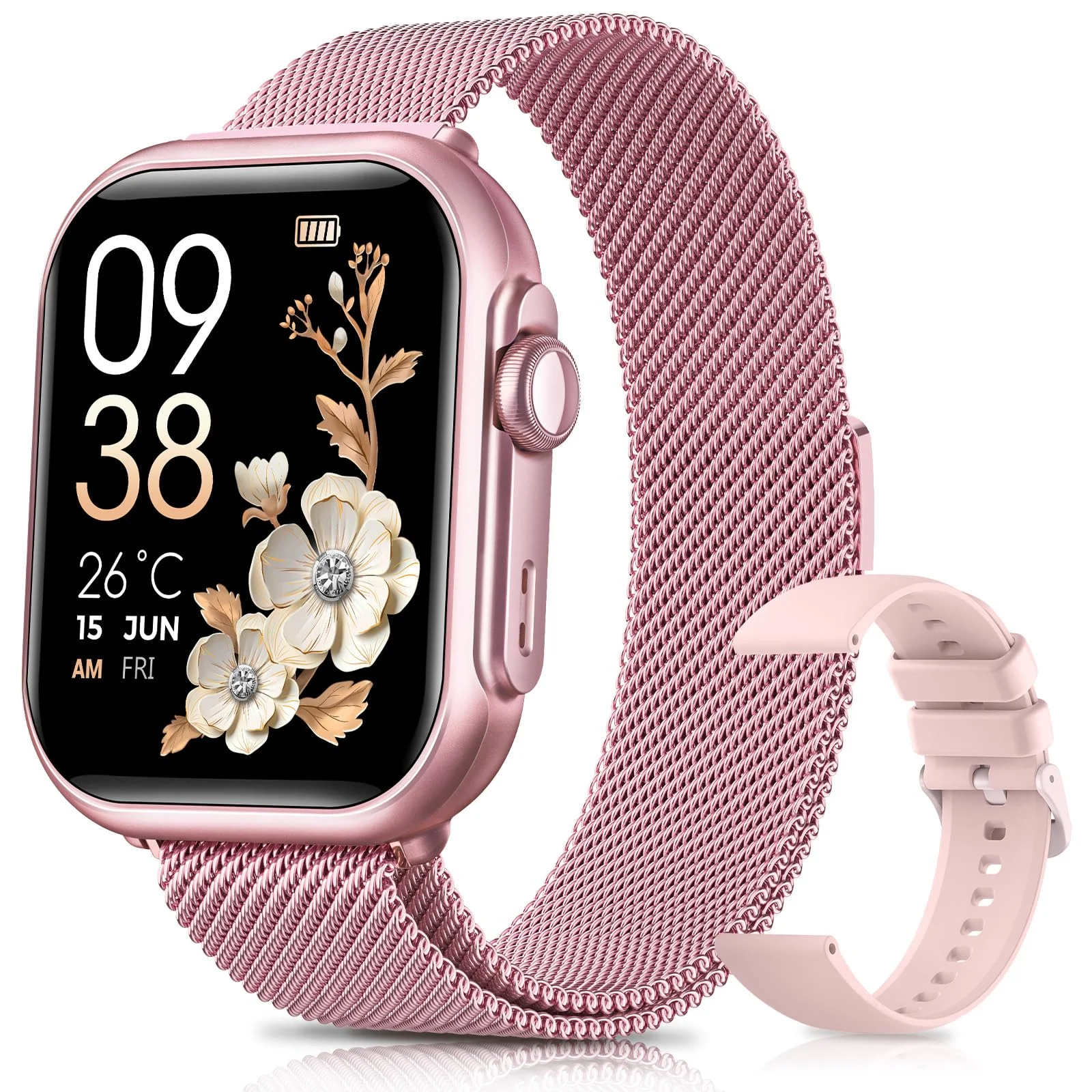 Smartwatch Damen mit Telefonfunktion, 1000mAh Akku, 100 Tage Standby, 1.83" Fitnessuhr mit Herzfrequenz, SpO2, Schlafmonitor, 120+ Sportmod, IP68 Smart Watch, Schrittzähler für Android iOS Rosa