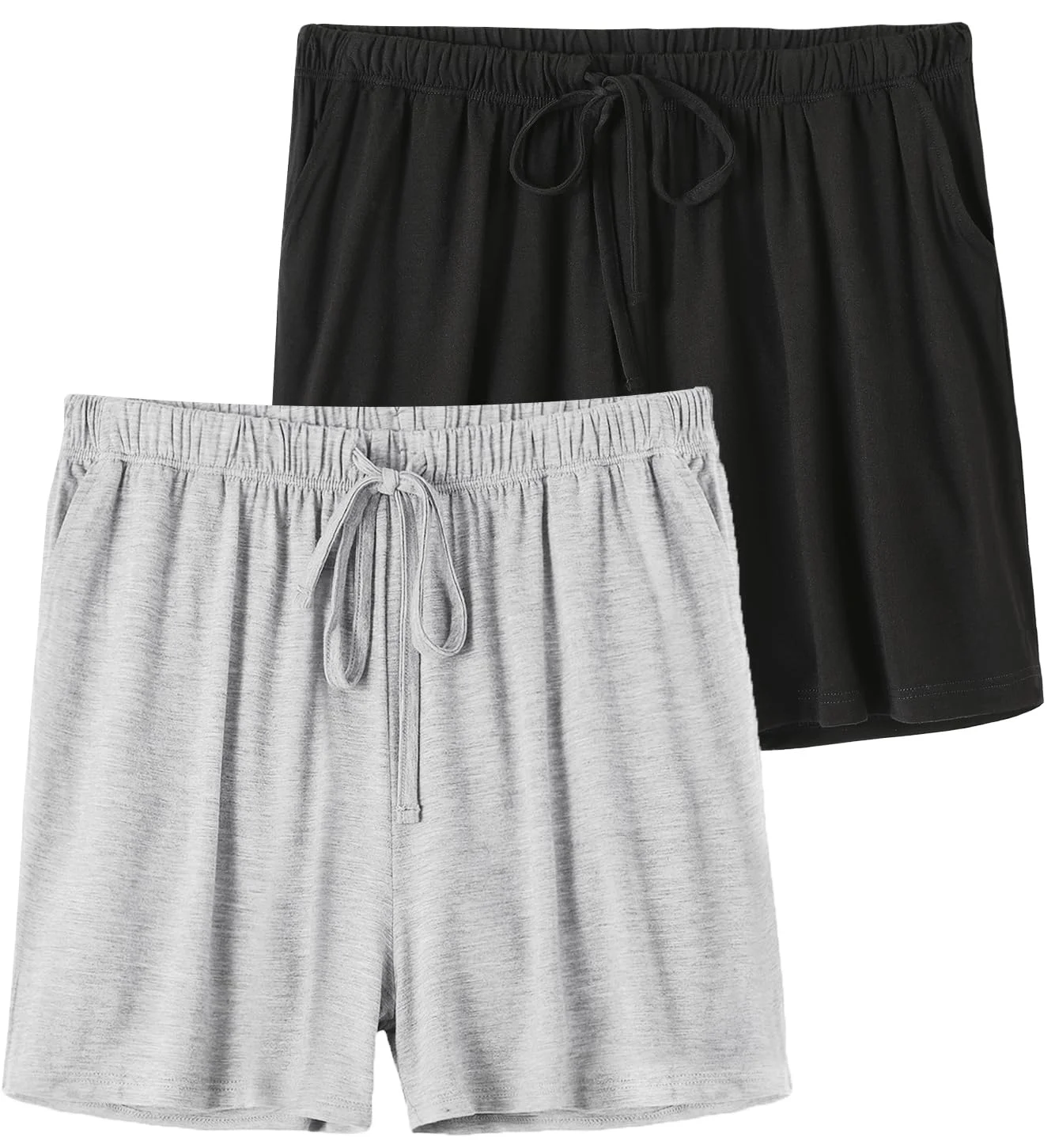 Knuffnee Damen Schlafanzughose Kurz Weiche Pyjama Shorts Pyjamahose mit Taschen und Kordelzug 2er Pack