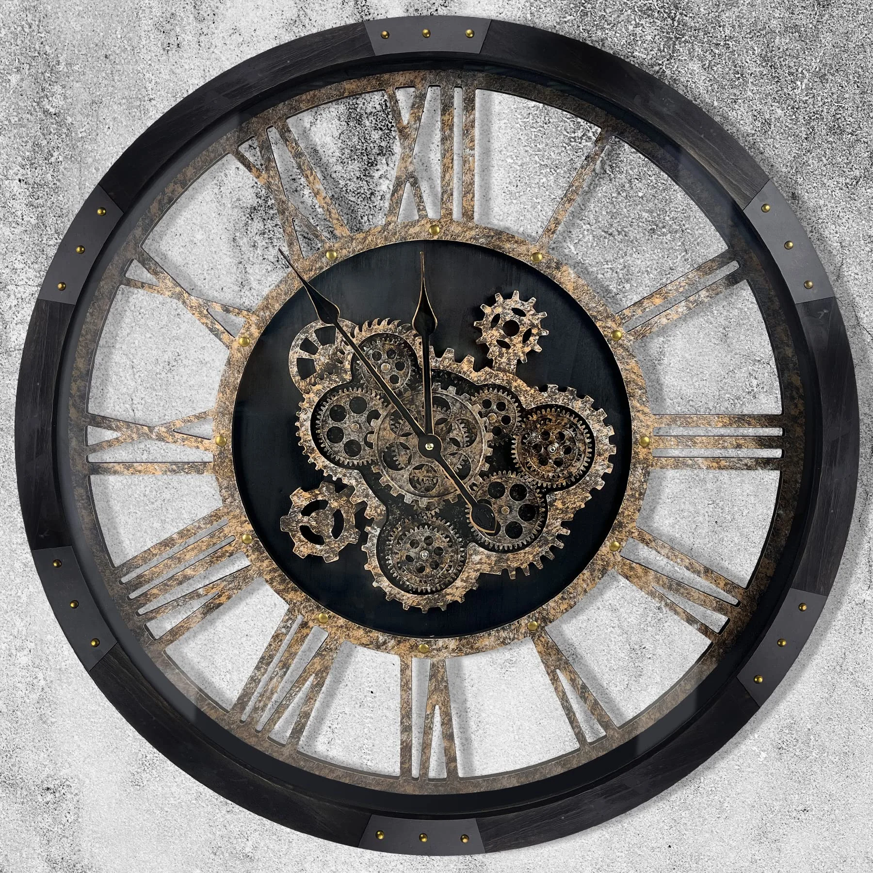 DORBOKER Riesige Wanduhr mit echten beweglichen Zahnrädern und Abdeckung aus gehärtetem Glas, übergroß, Massivholz, Retro, Landhausstil, dekorativ, rustikal, für Wohnzimmer, Zuhause, Küche, Büro,