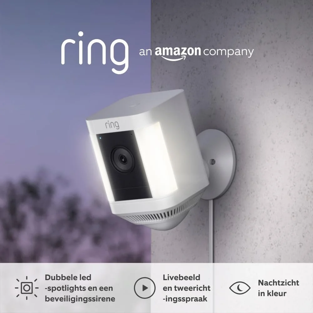 Ring Spotlight Cam Plus Plug-in | Überwachungskamera aussen mit WLAN, HD-Video, Sicherheitskamera mit LED-Flutlicht, Nachtsicht in Farbe, Bewegungserfassung und Sirene | 2 Kameras