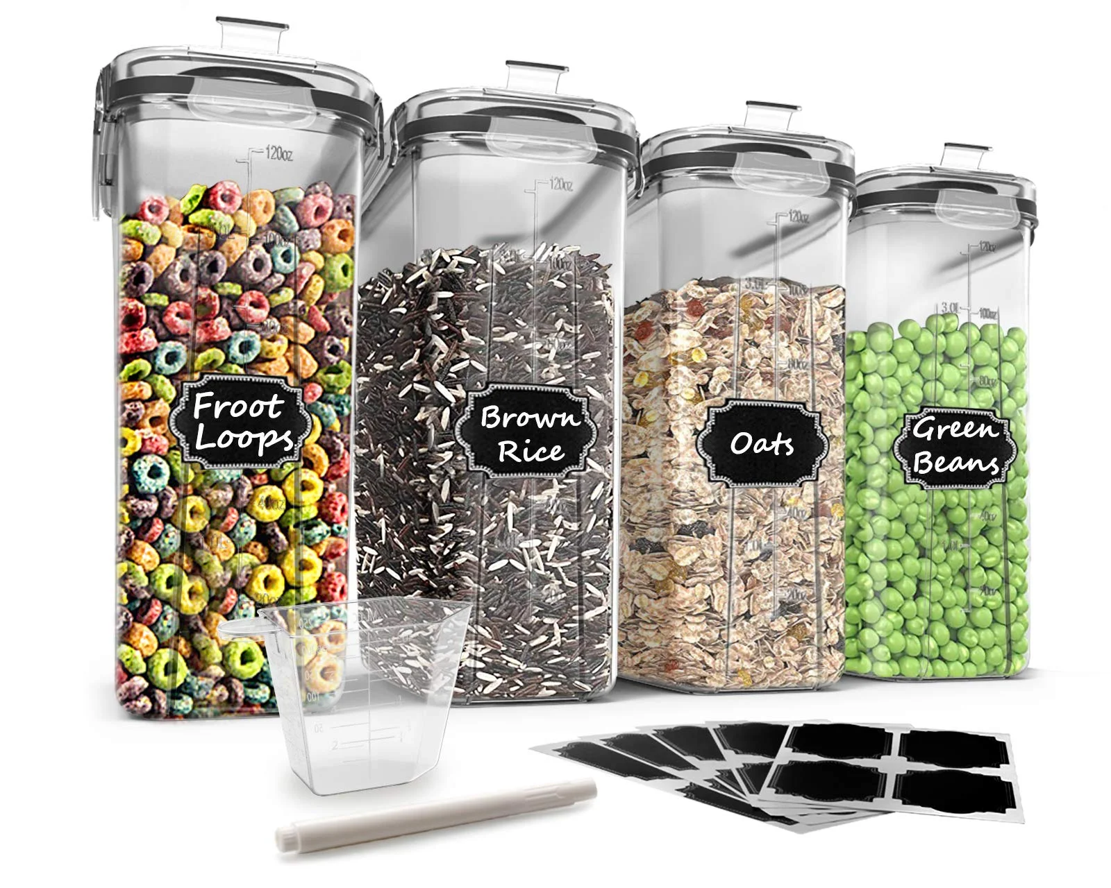 Wildone Frischhaltedosen, luftdicht, Müsli-Vorratsdosen für Zucker, Mehl, Snacks, Backzubehör, auslaufsicher, mit Verschlussdeckel, 4 Stück (4 l)