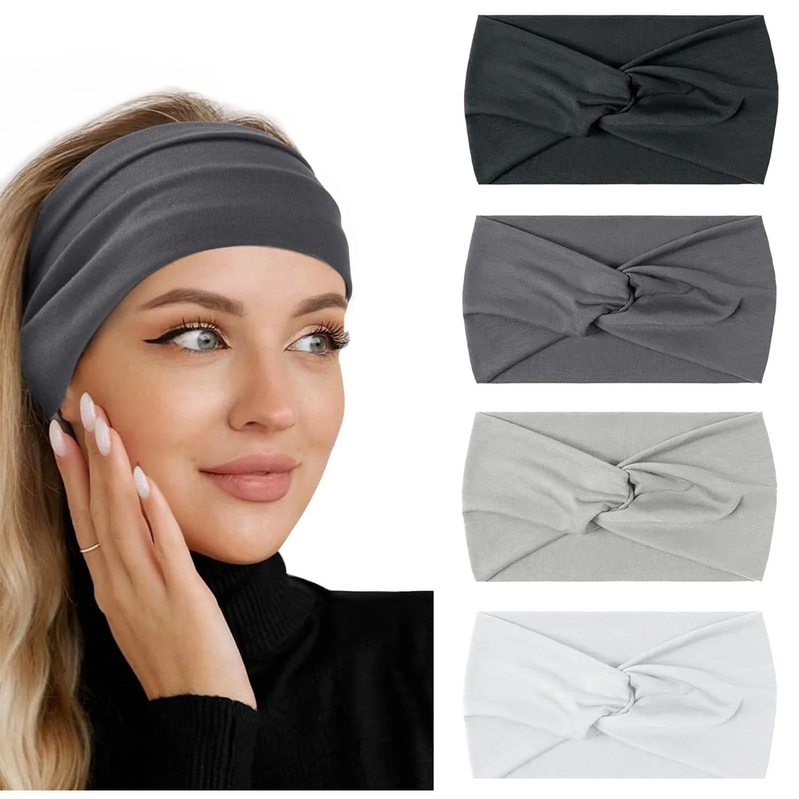 Flintronic 4/6 PCS Sports Damen Stirnband, Baumwollstretch Schweißband Mischfarben, Wicking Stretchy Stirnband für Frauen Sport/Yoga/Laufen/Fitness