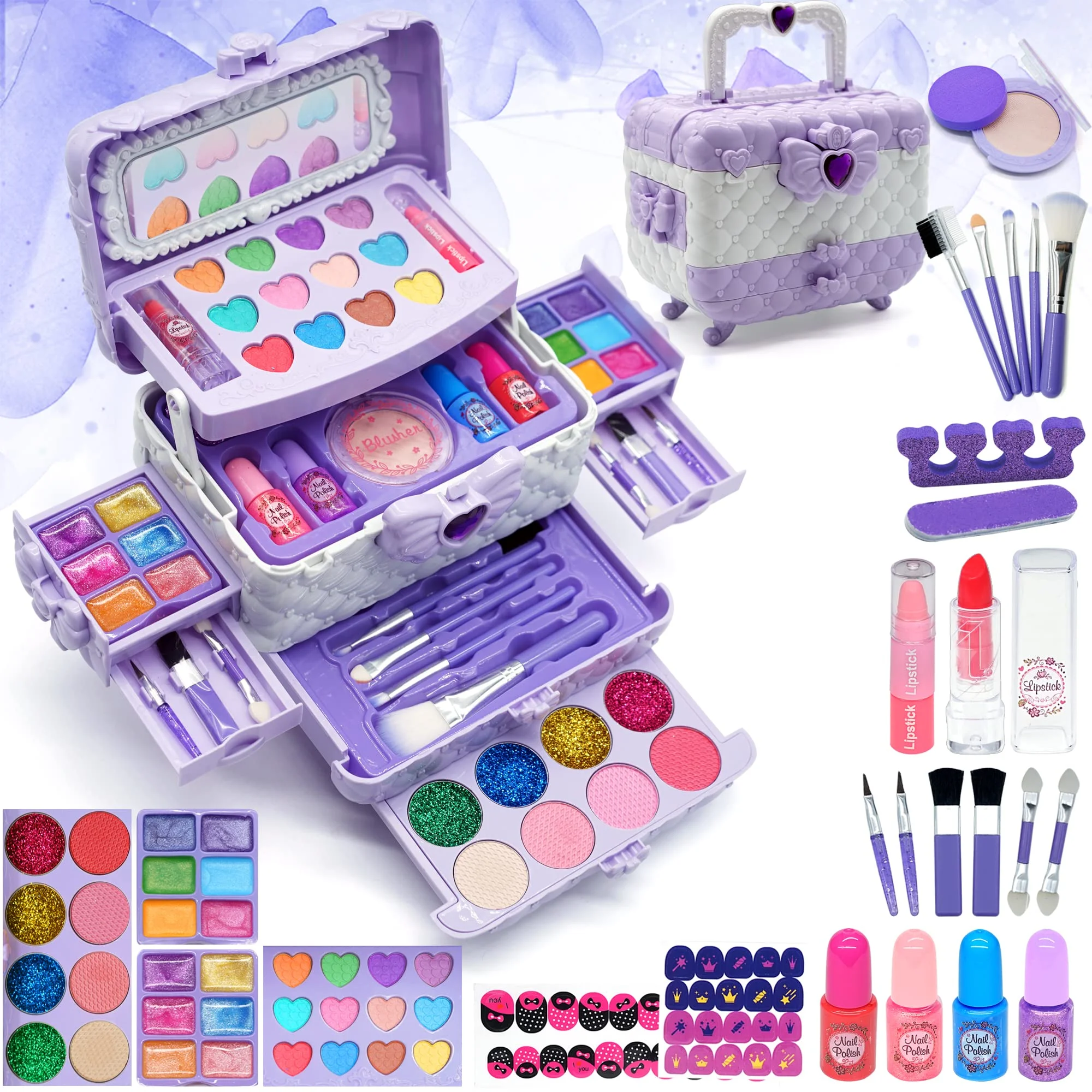 Kinder Make-up Set Mädchen, Spielzeug, Halloween, Weihnachten, Geburtstag, Geschenk für Mädchen, 4, 5, 6, 7, 8, 9, 10-12 Jahre, Lila