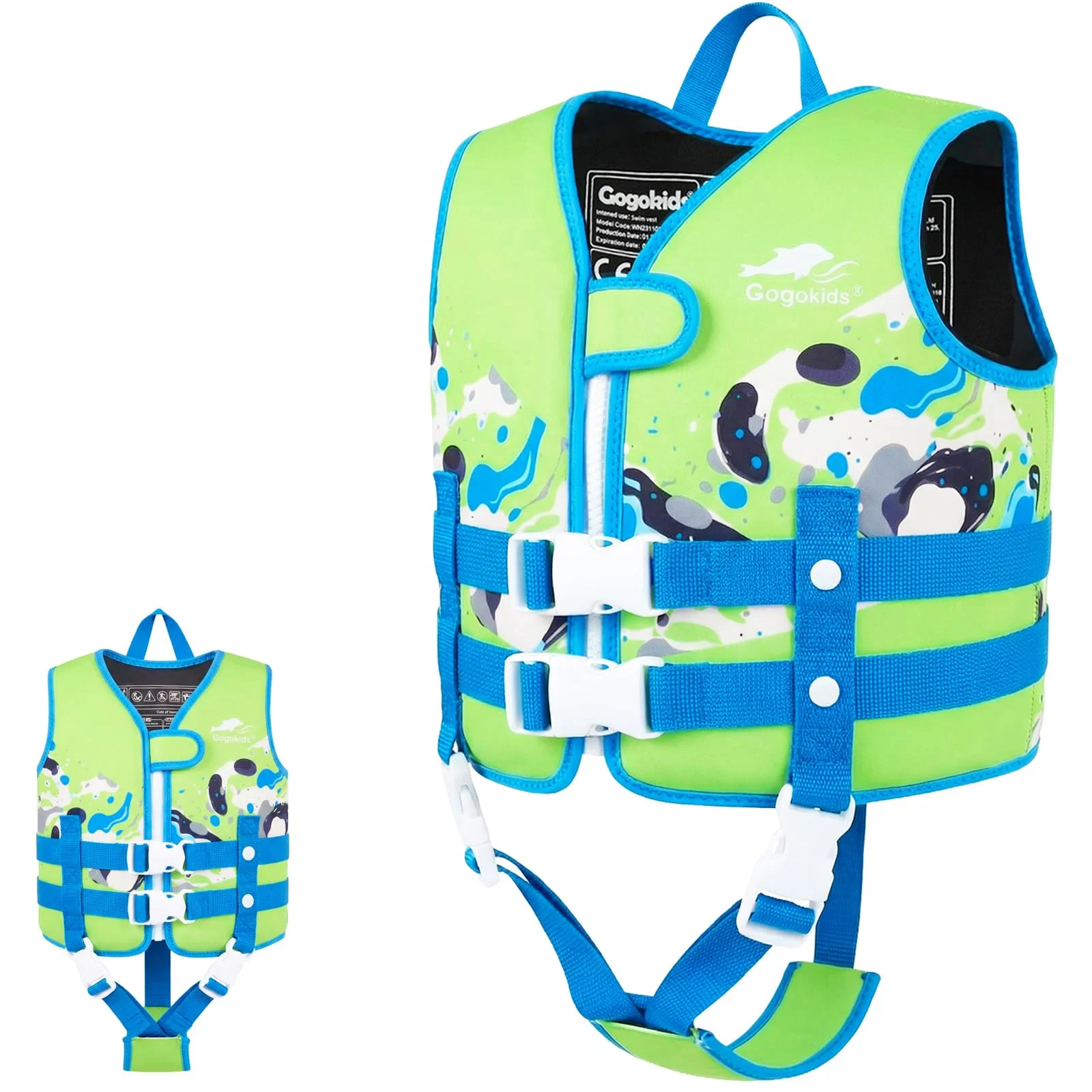 Gogokids Schwimmweste für Kleinkinder für 1–5 Jahre 15-30kg, Kinder Schwimmjacke mit Doppelt Verstellbarer Strapze, Schwimmhilfe für Baby, Mädchen Jung verstellbare Pool-Weste für Pool & Strand