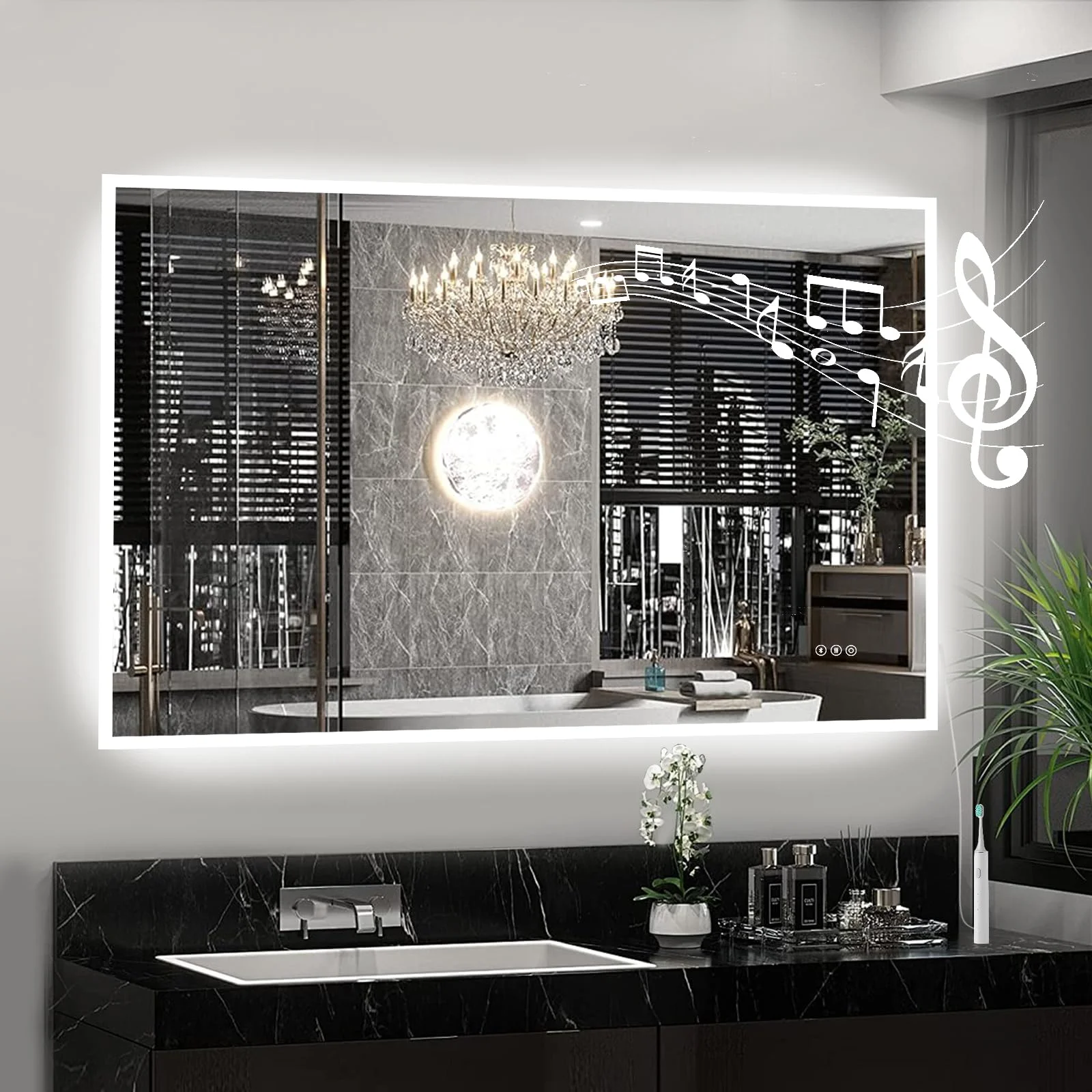 Habison 100x70cm LED Spiegel Bad Mit Bluetooth, Badezimmerspiegel Mit Licht, Badspiegel Badezimmer mit Defogger, 3 Farbtemperaturen, Dimmbar, Memory-Funktion