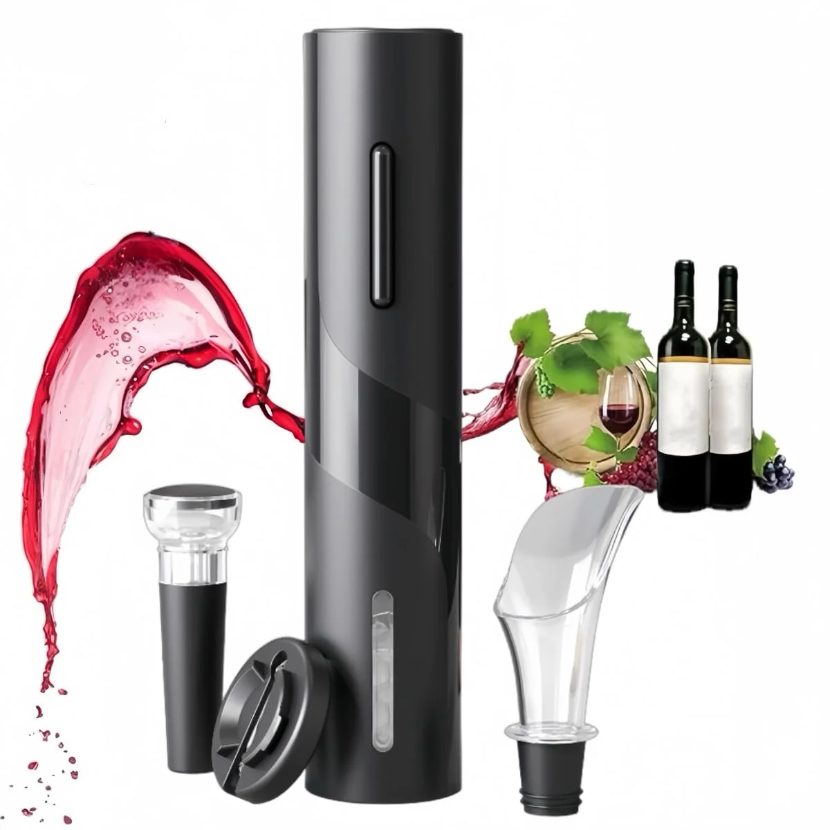 PEIPU elektrischer Weinflaschenöffner, 4 Pack Akku betrieben, einfach zu bedienen, perfekt für Zuhause, Restaurants & Reisen, Weinliebhaber & Gastgeber (Black)