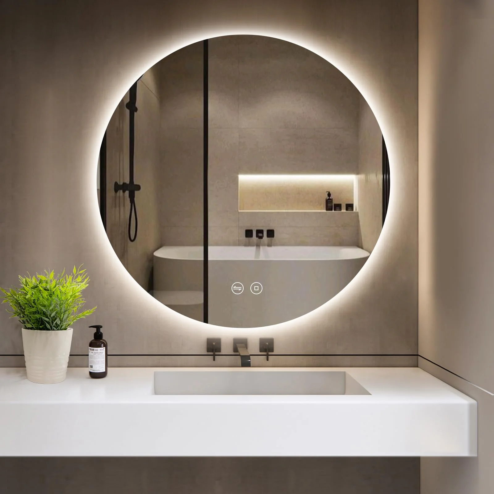 GIMBELEN Badspiegel mit Beleuchtung, LED Runder Spiegel mit Beleuchtung, 3 Lichtfarben, Dimmbar, Touch-Schalter, Speicherfunktion, Energiesparend, Rund IP44 Wasserdicht Badezimmerspiegel 60 cm