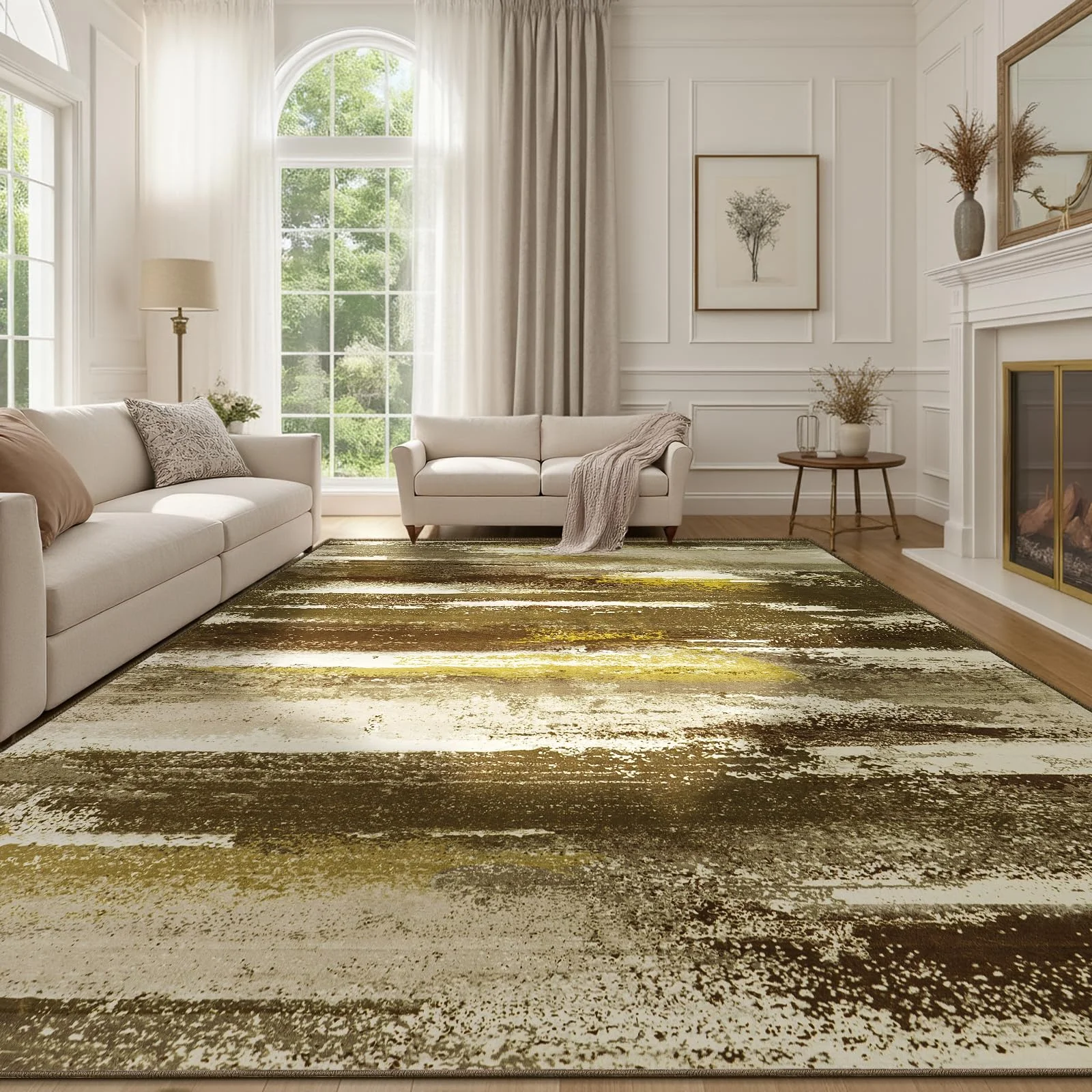 GthreeD Teppich 200 x 300 cm Wohnzimmer Teppiche Waschbarer Groß, Schlafzimmer, Esszimmer und Büro, Braun, Kurzflor Abstrakelte Farbige Gemälde, Abstraktion und Mode Farben Passen