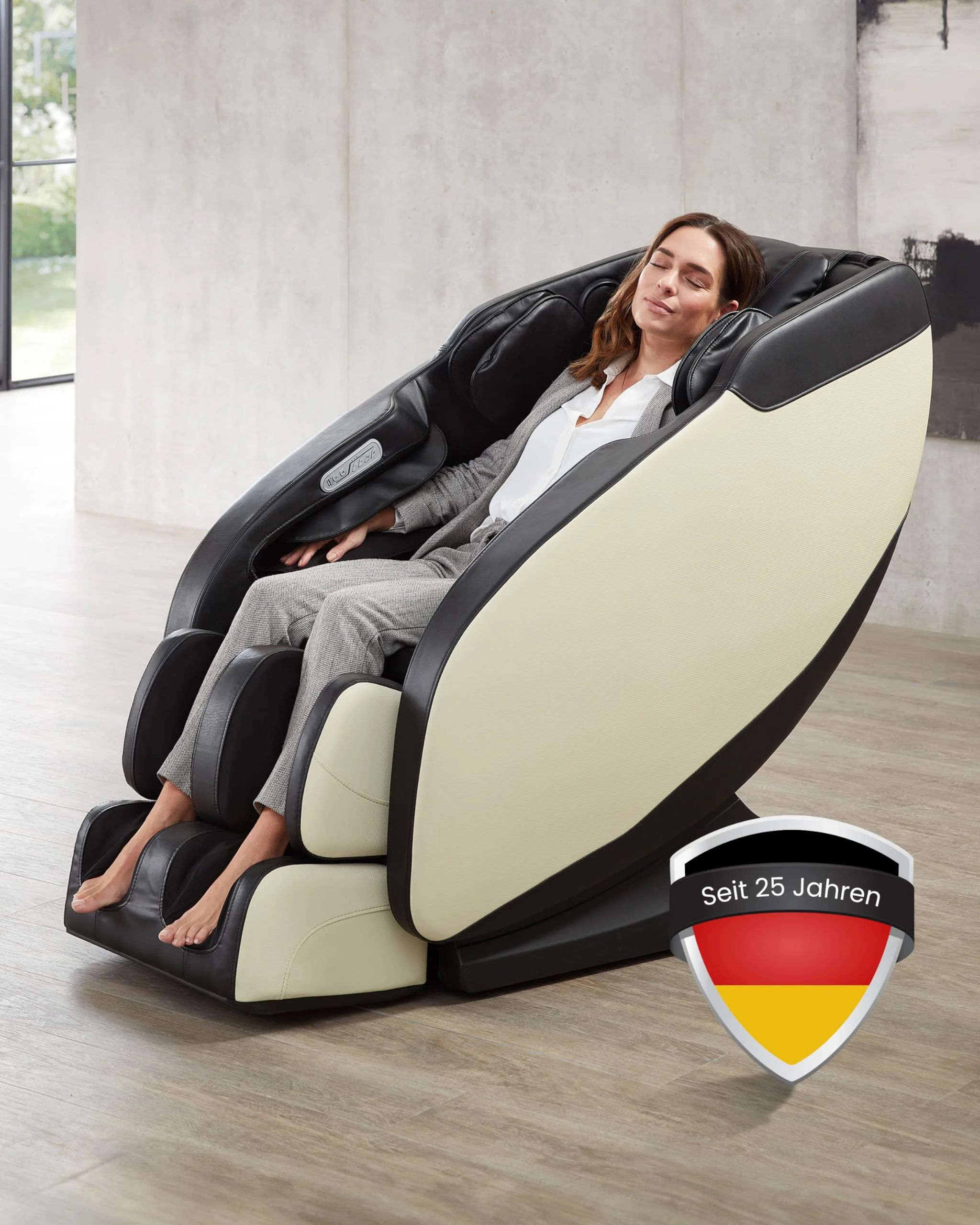 WELCON Prestige II 3D Massagesessel elektrisch Schwarz-Weiß – Zero Gravity Relaxsessel mit Wärmefunktion, 6 Automatikprogrammen & Ganzkörpermassage