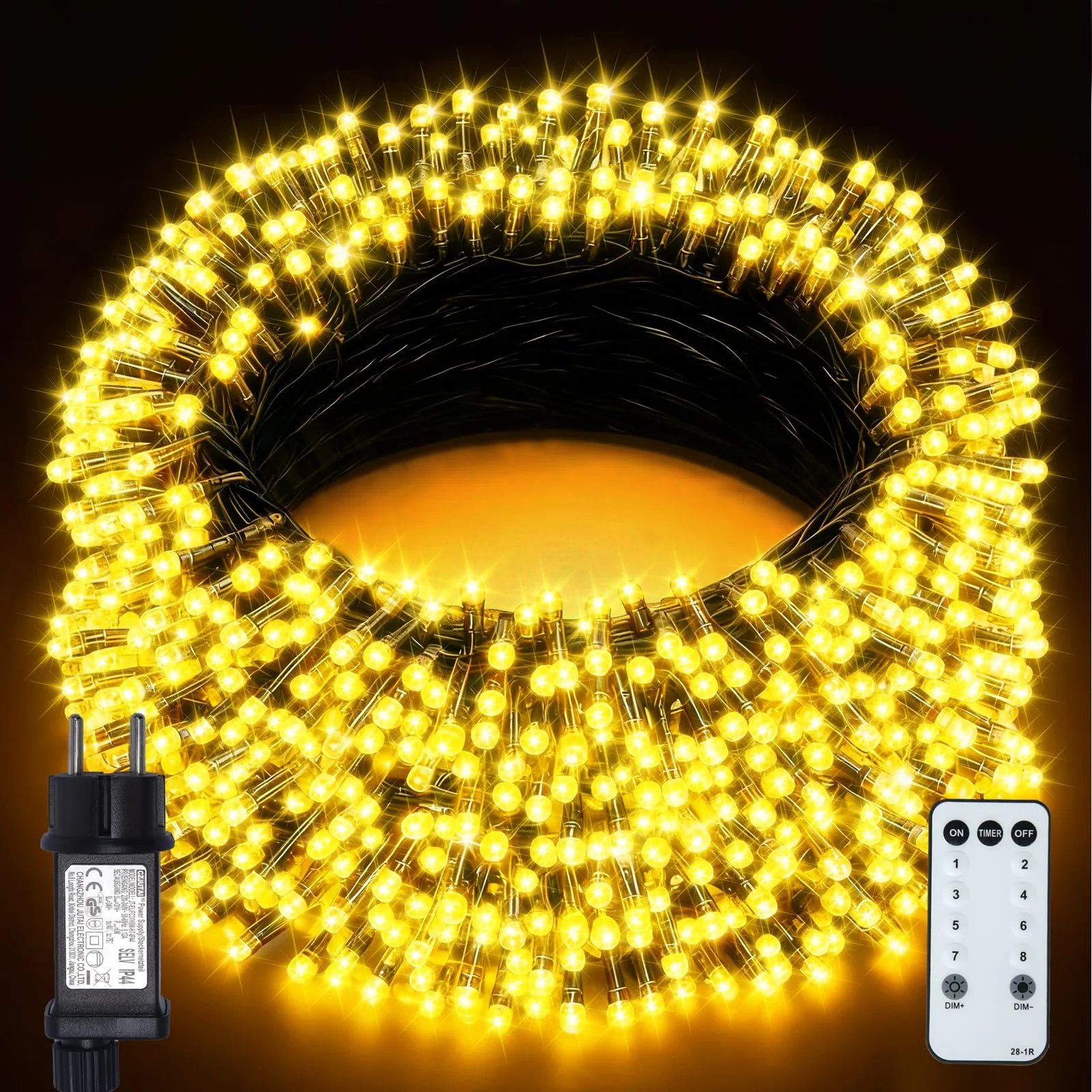 BIUDN 600LED Lichterkette Außen,30M Lichterkette Outdoor Strom 8 Modi 4Helligkeitsstufen Timer Funktion Lichterkette Warmweiße,Geeignet Für Weihnachtsdekorationen.Hochzeiten.Partys.Feiern usw.