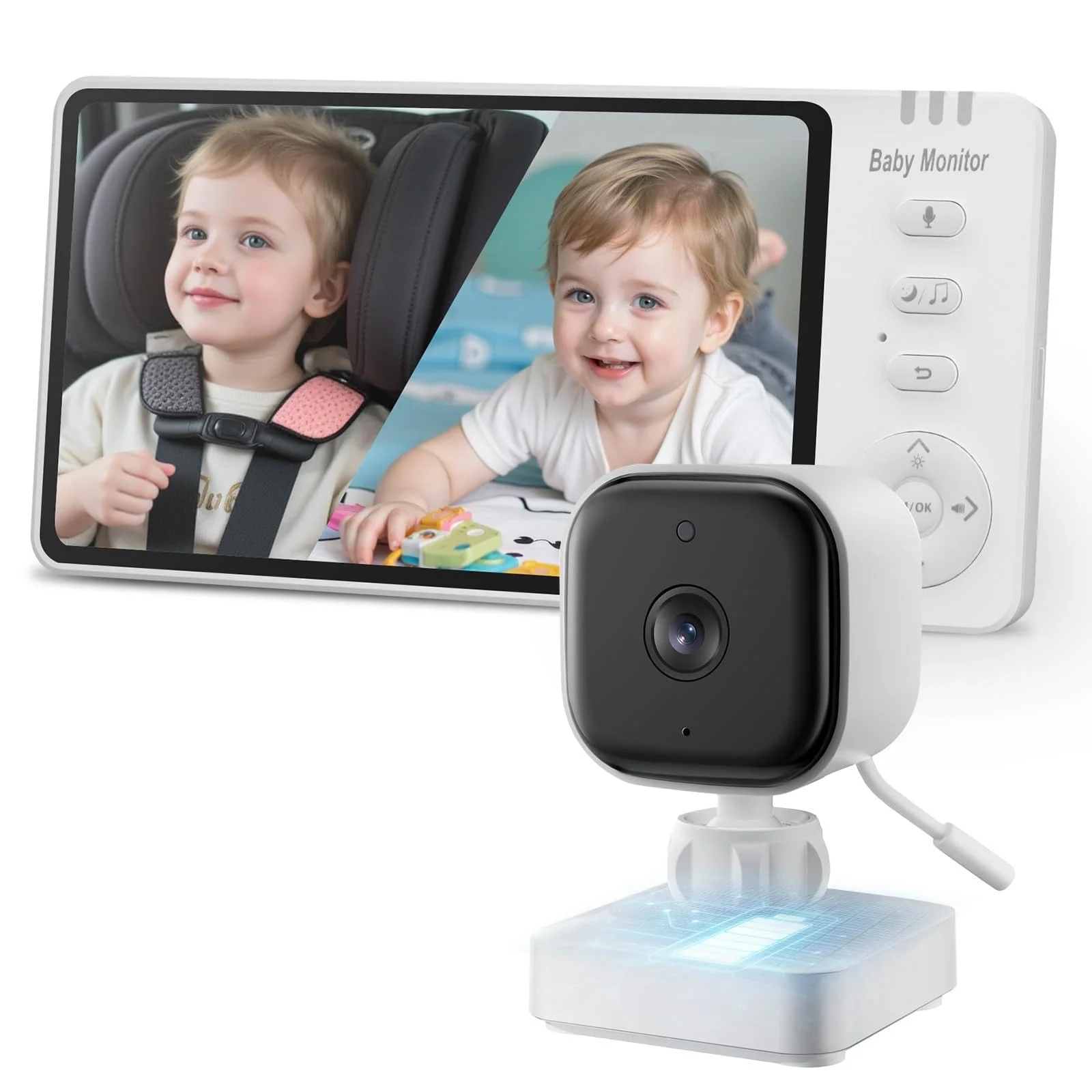 Yuk Long Baby Kamera Auto: 5" HD Kabelloser Baby Monitor mit Infrarot-Nachtsicht und Temperaturanzeige Batteriebetriebene Kamera für Rücksitz sowohl fürs Auto als auch für Zuhause