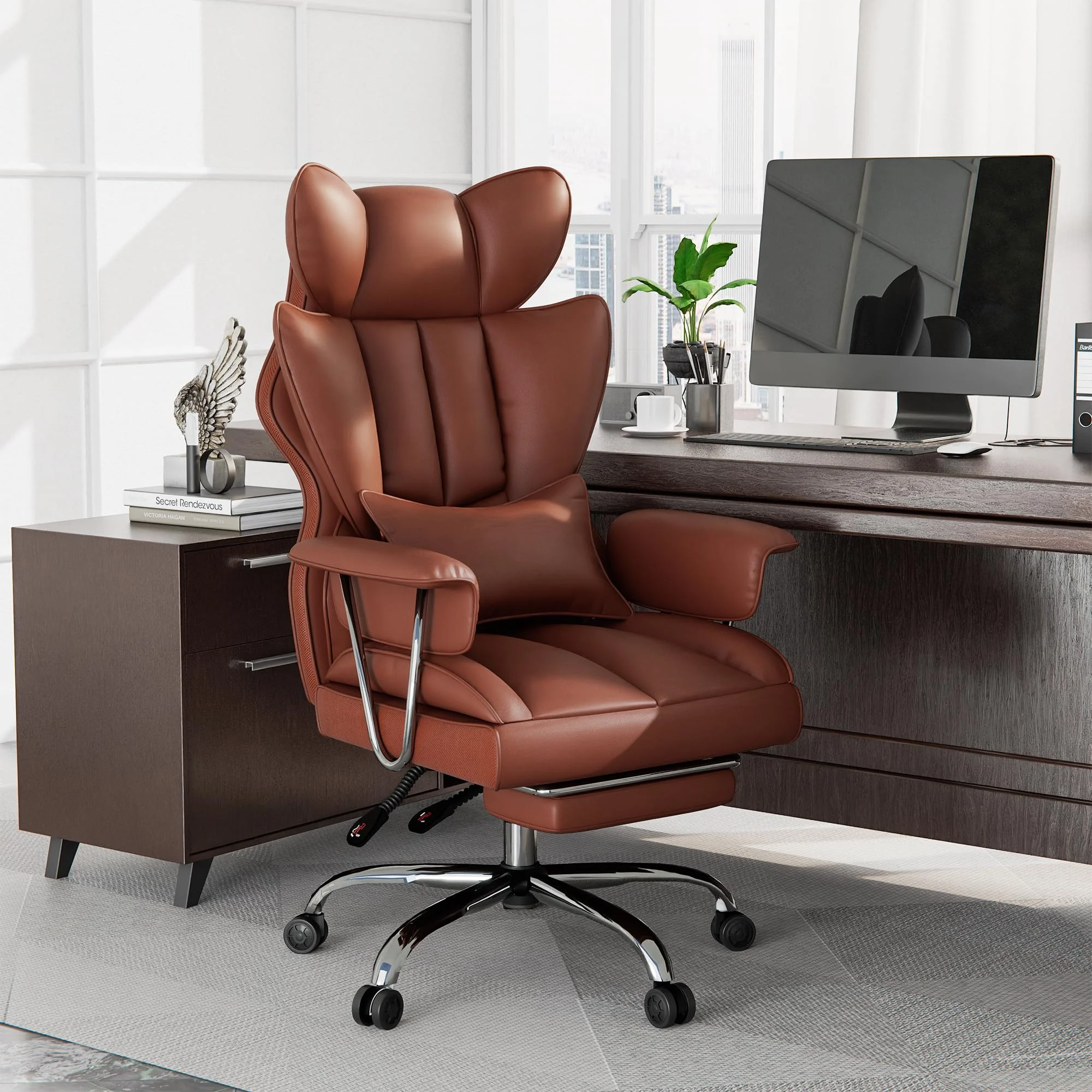 Gotland Bürostuhl, ergonomischer Schreibtischstuhl mit Lendenwirbelstütze, höhenverstellbar, Neigungsfunktion, Computerstuhl mit hoher Rückenlehne für zu Hause und das Büro (Braun)