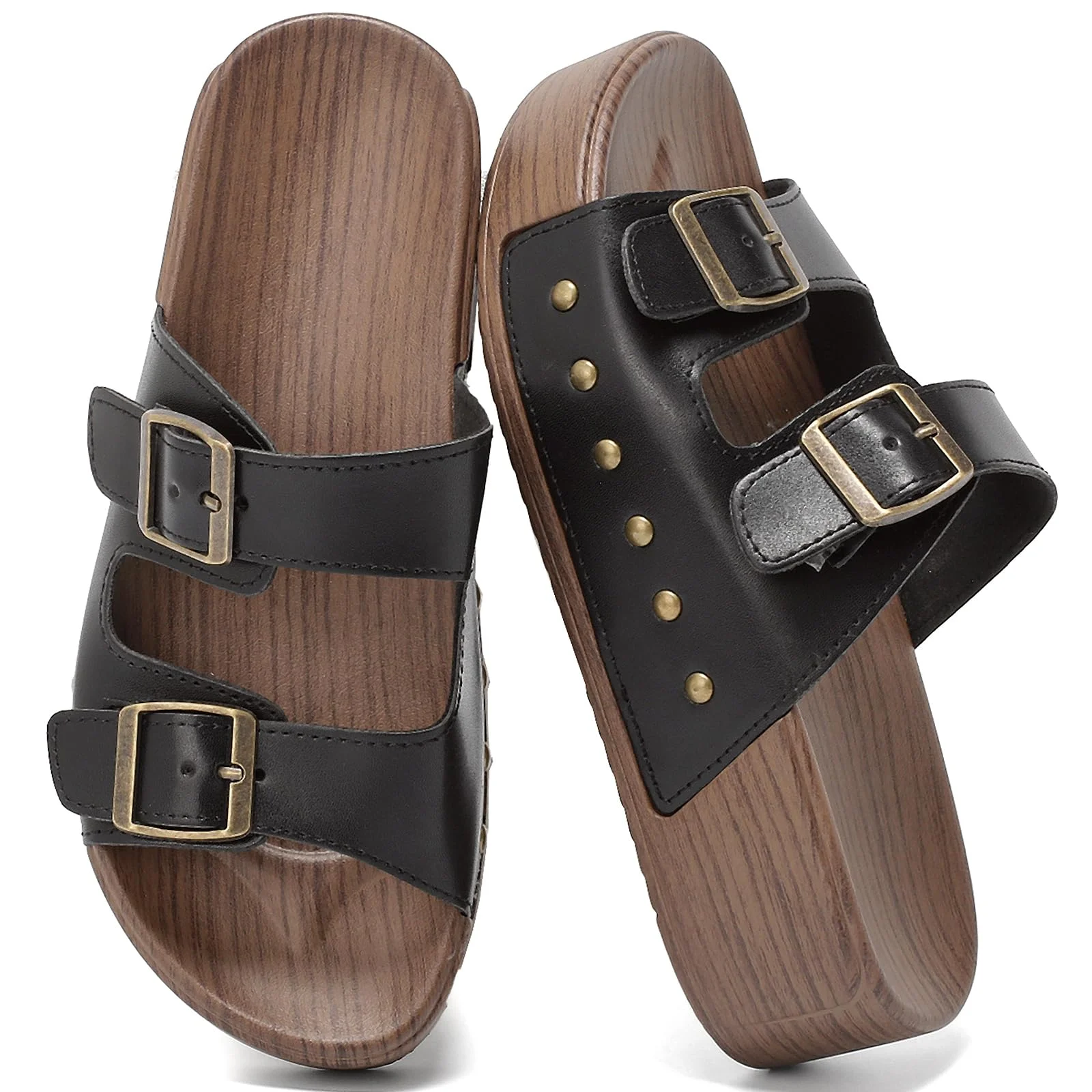 zaxunai Sandalen Damen Sommer Pantoletten Damen Mit Fussbett Bequeme Plateau Schuhe einstellbarer Schnalle und Ultra Kissen Hausschuhe Clogs für Alltag Freizeit
