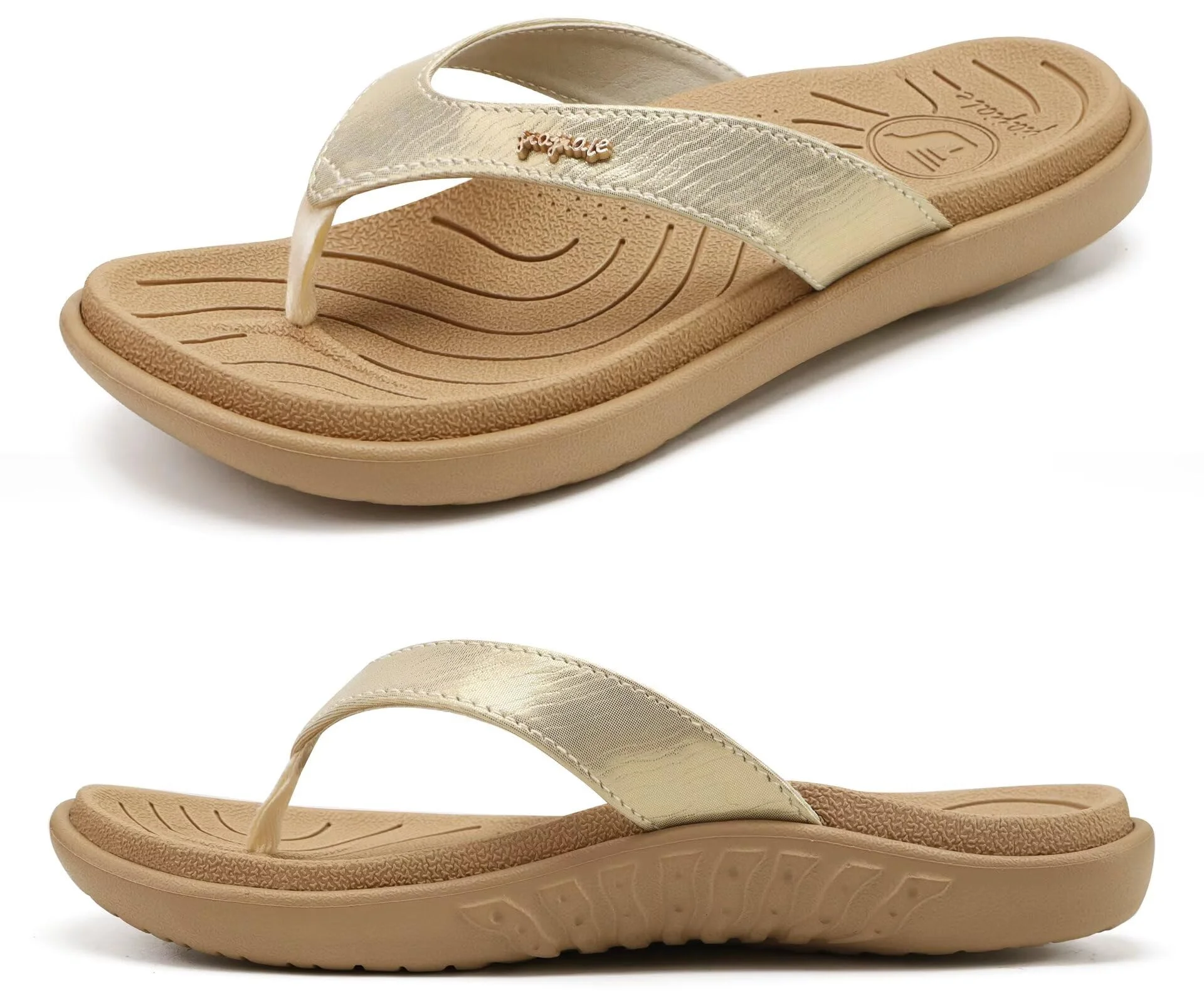 jiajiale Flip Flops Damen Mode Orthopädische Leder Stoff Leicht Zehentrenner Frauen Bequeme Yoga Fußbett Badelatschen Sommer Strand Rutschfest Feste Gummi Sohle