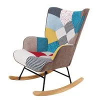 Skandinavischer Schaukelstuhl "Chester" aus Stoffbezug Patchwork, ca. 69 x 81 x 92,5 cm - Mehrfarbig