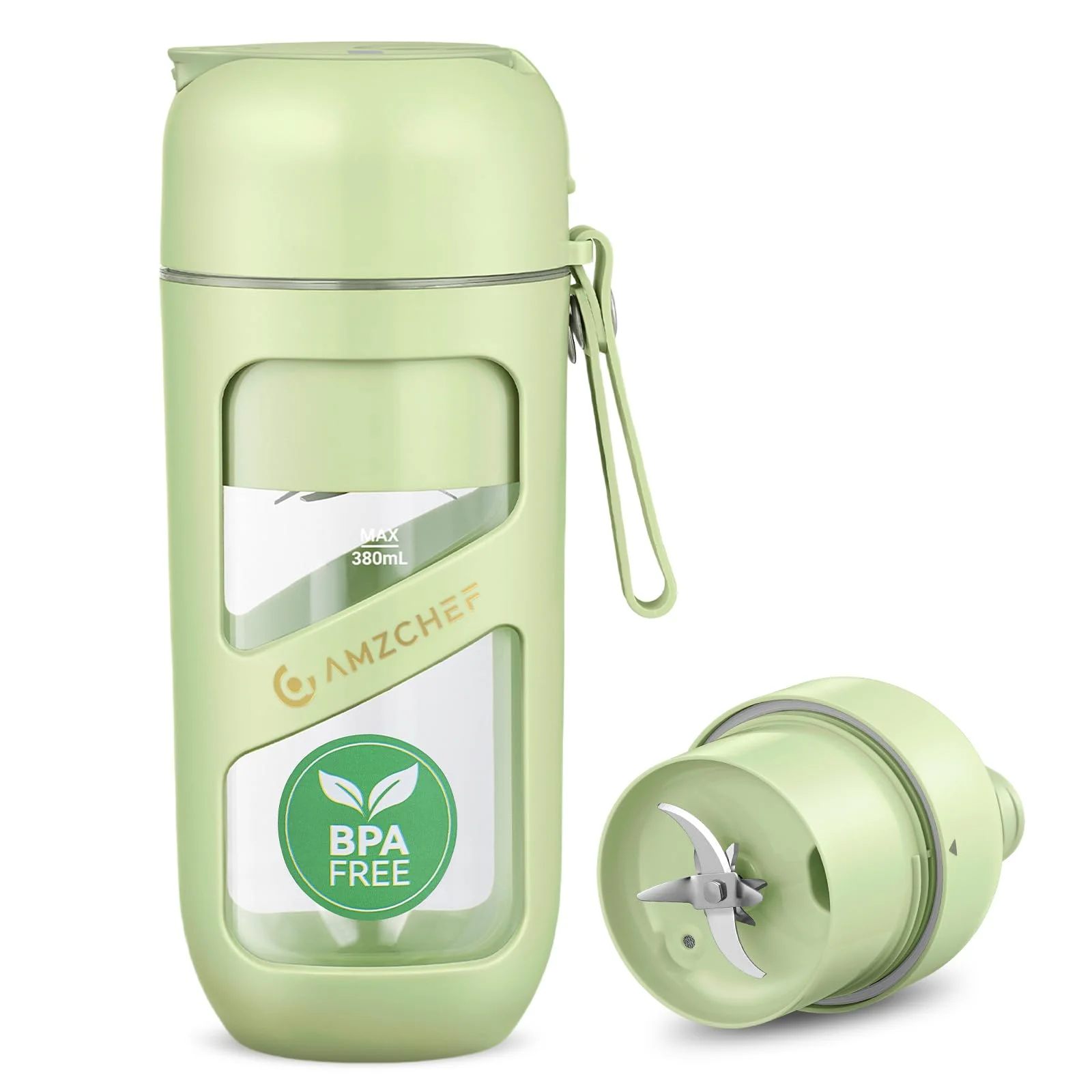 AMZCHEF Smoothie Maker To Go - Antioxidantien Vakuum Bottle Blender mit 10 Klingen für Fresh Juice, Smoothie und Shake - Mini Tragbarer Mixer für Sport, Reisen - Grün