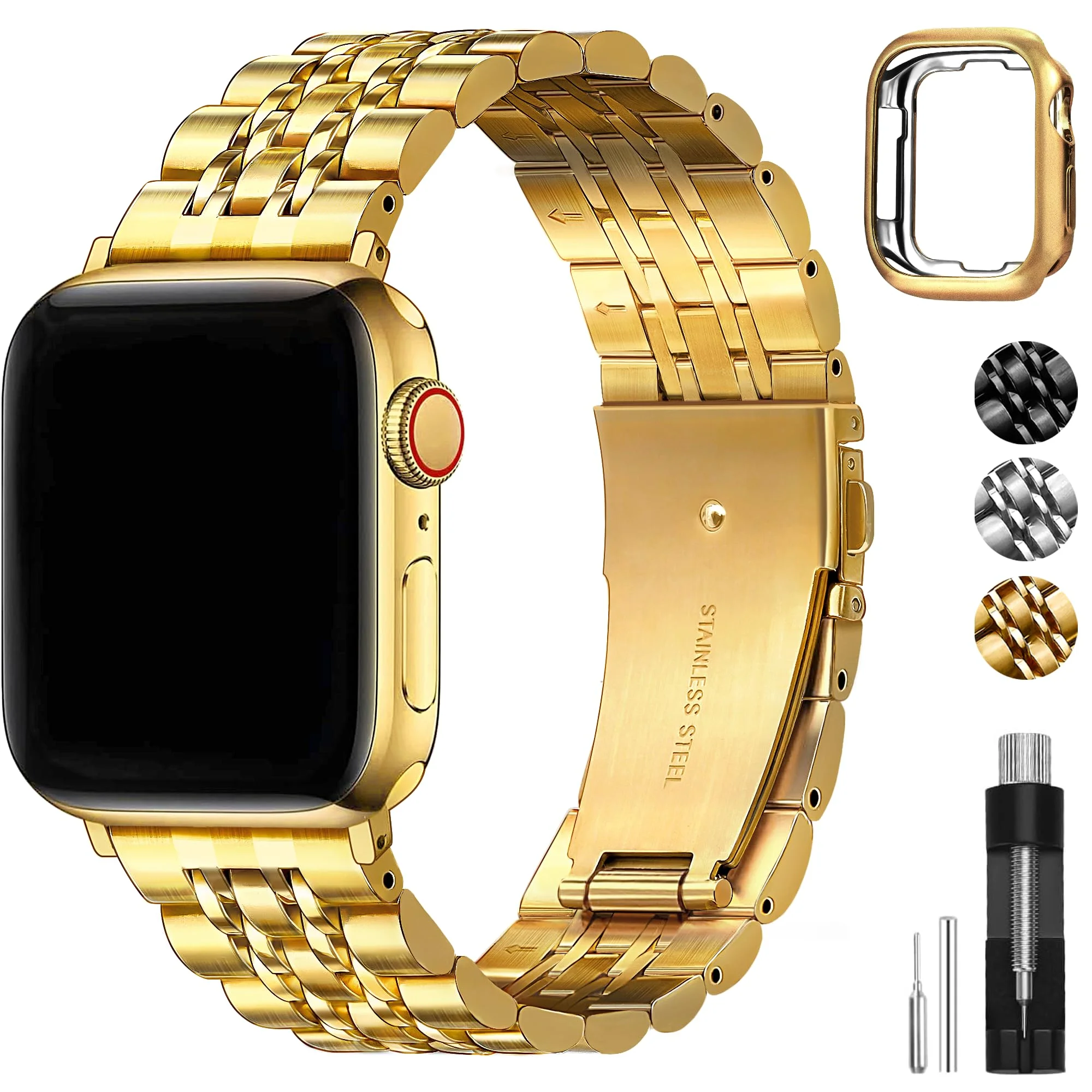 Aniaboho Metallarmband Kompatibel mit Apple Watch Armband 38mm 40mm 41mm 42mm 44mm 45mm 46mm mit Schutzhülle, Herren Edelstahl iWatch Armband, Ersatz Armbaender für iWatch SE 11 10 9 8 7 6 5 4 3 2 1