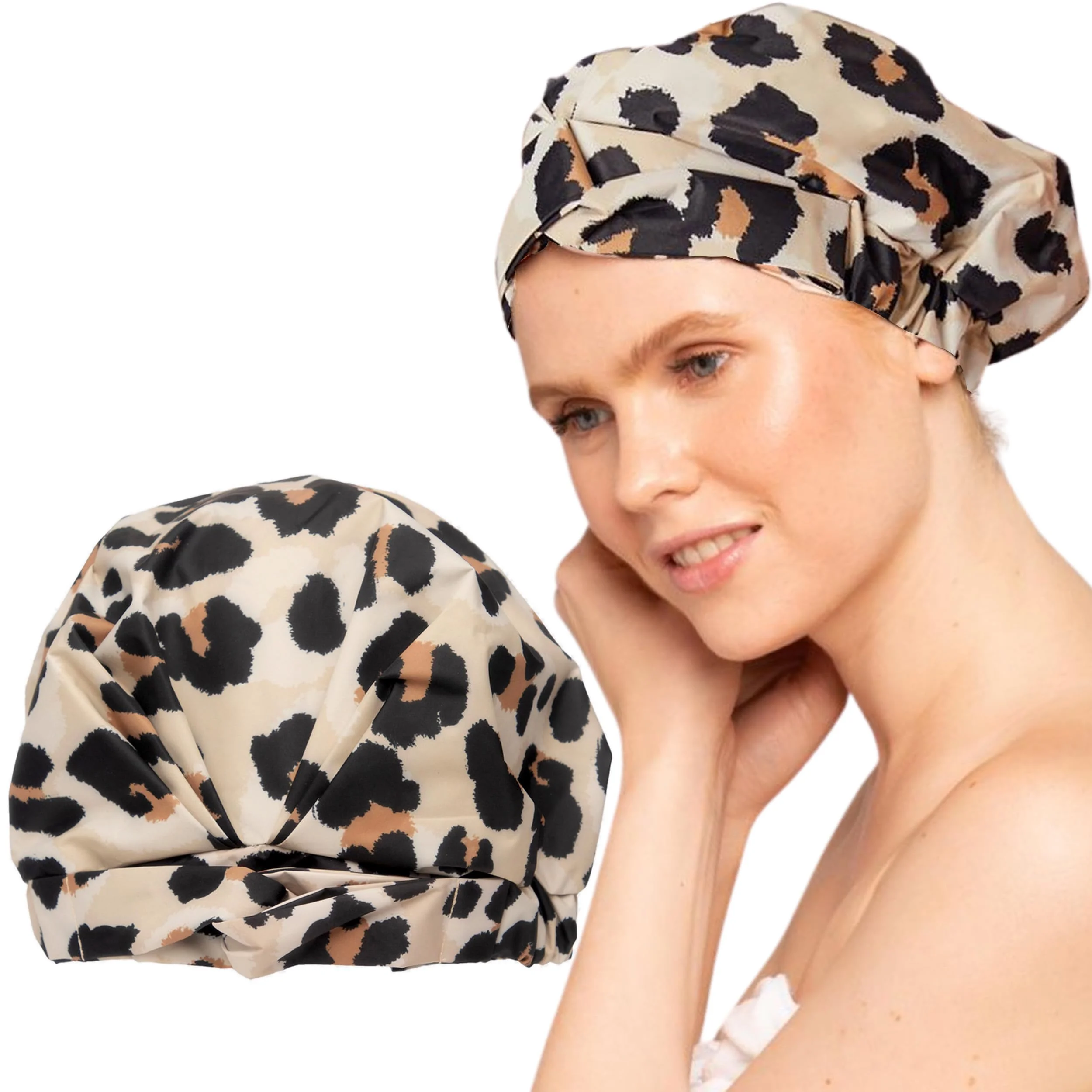 Kitsch Luxus-Duschhaube Damen Wiederverwendbar Wasserdicht – Große Duschhaube Damen, rutschfest, schnelltrocknend für langes & kurzes Haar, bequem & stilvoll – Leopard