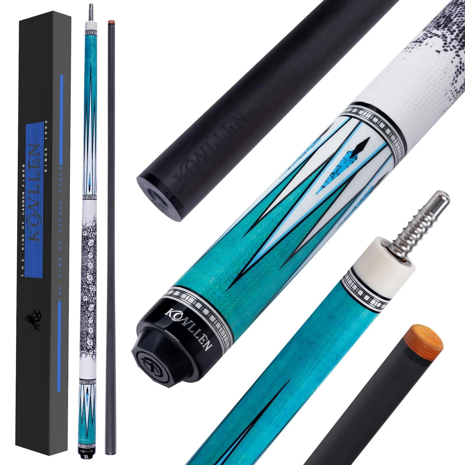 KONLLEN Billardqueue aus Carbonfaser, 147cm, professionelles Billardqueue für Erwachsene, Vollcarbon-Technologie, geringe Ablenkung, 12.5 mm Spitze (leicht zu kontrollieren, Pro Taper, ultraweich)