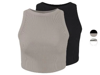 Damen Gerippte Crop-Tops, 2 Stück