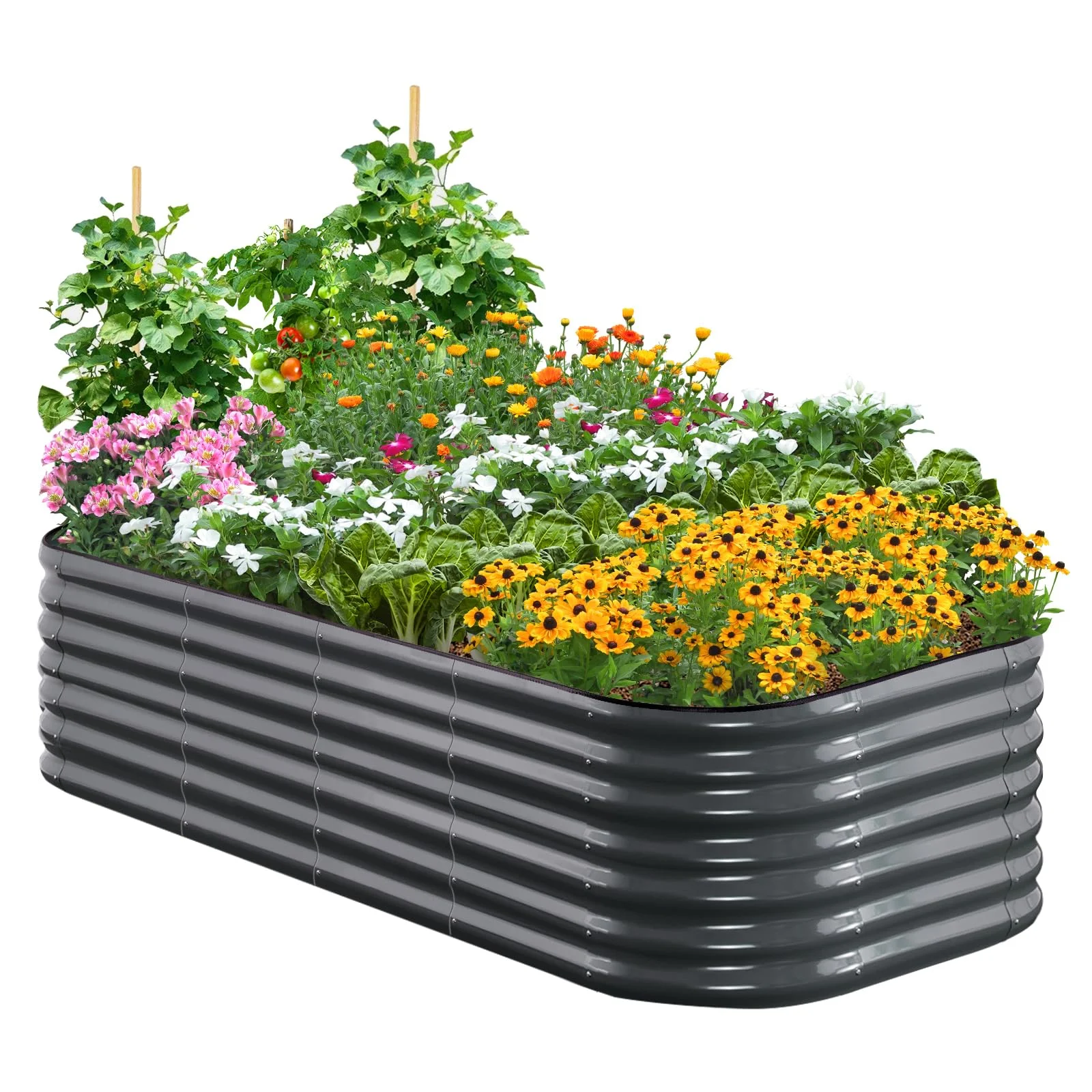 Quictent Hochbeet aus Metall,Rostfreies Pflanzenbeet oval Freistehende Gemüsebeet 180 x 90 x 62cm,Pflanzkasten für Blumen,Obst,Gemüse,Grau
