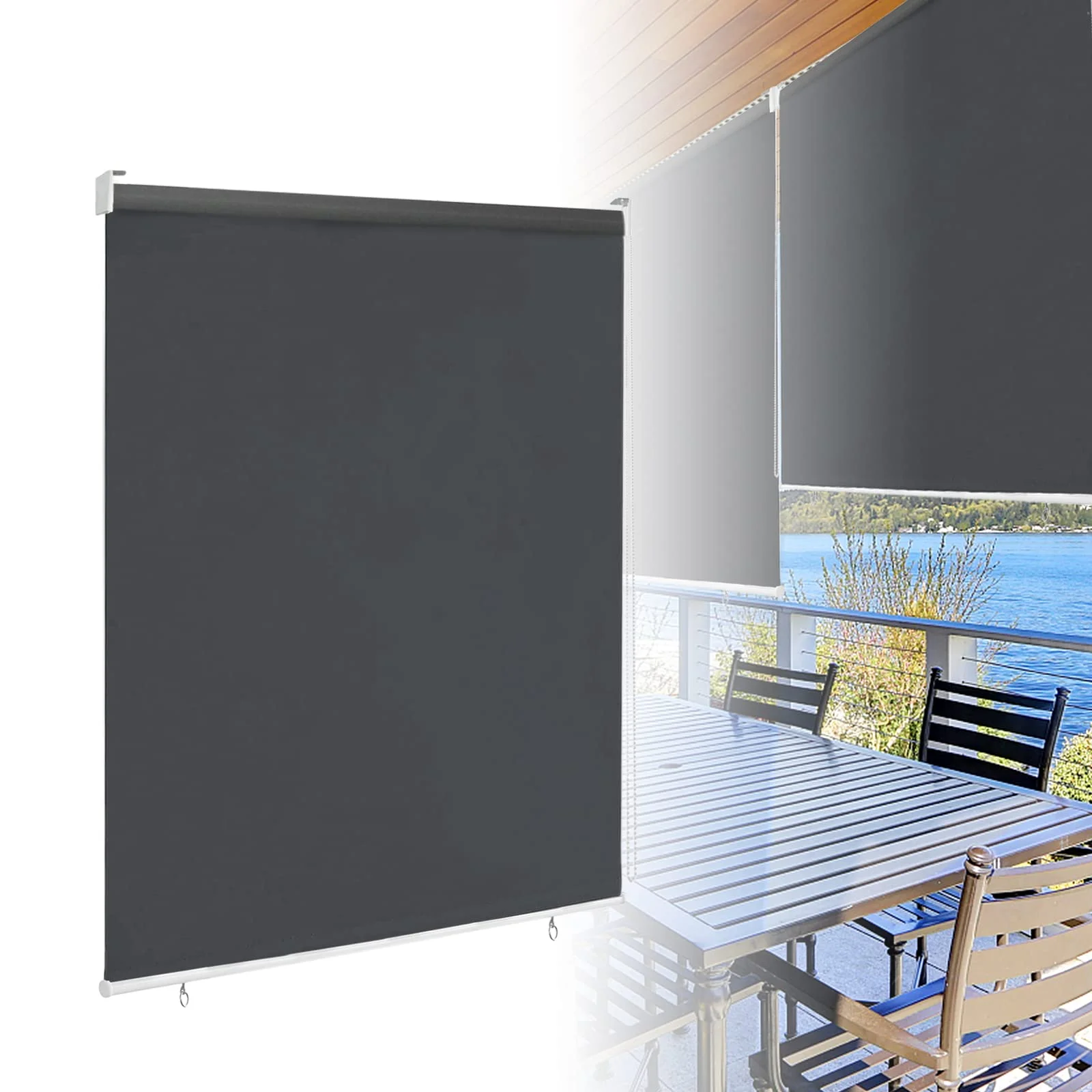 ACXIN Außenrollo Senkrechtmarkise Sonnenschutzrollo Verdunkelungsrollo Rollo Beschattung Sonnenschutz Balkonrollo UV Schutz (180 x 240 cm, Anthrazit)