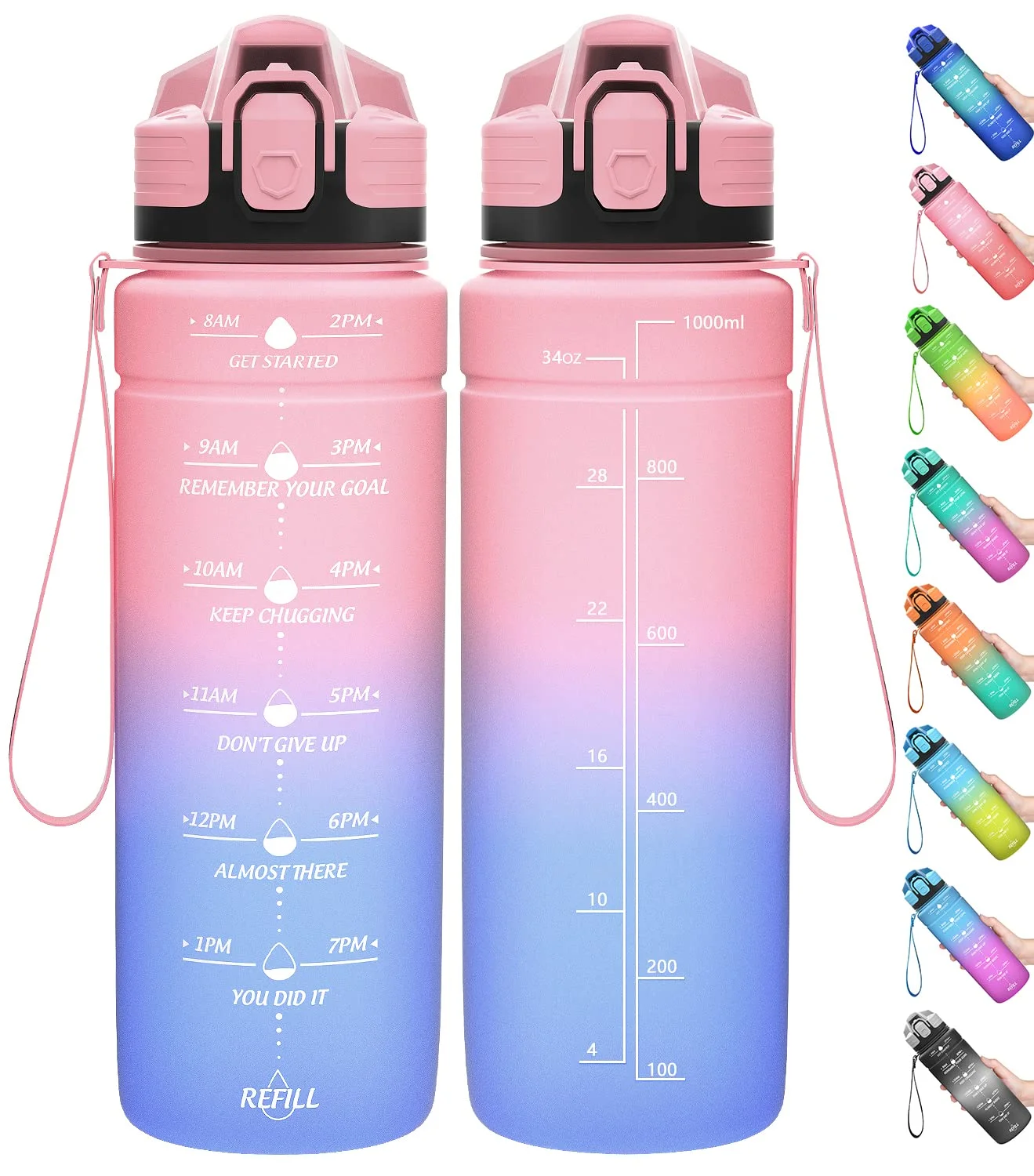 Coolfel Sport Trinkflasche 2l, 1,5l, 1l, 700ml, 500ml Trinkflasche Kinder Auslaufsicher, Motivierende Wasserflasche mit Zeitmarkierung Bpa Frei Tritan Trinkflasche für Mädchen, Junge, Schule, Gym