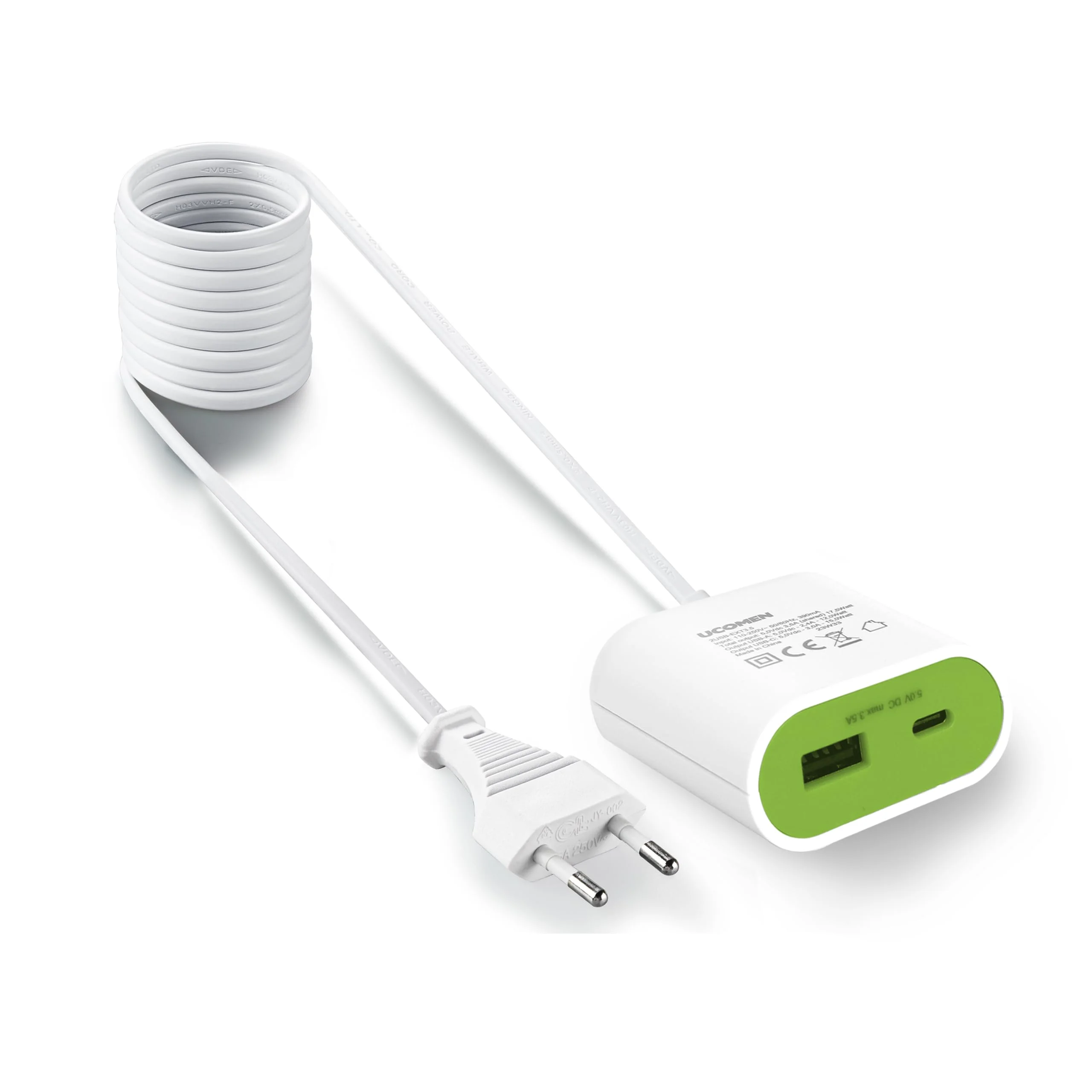UCOMEN USB C Ladegerät mit Kabel integriert 1,5m, 17.5W USB Stecker Netzteil ideal für Nachttisch, Schreibtisch, Küche oder Reisen, grün 1 Pack