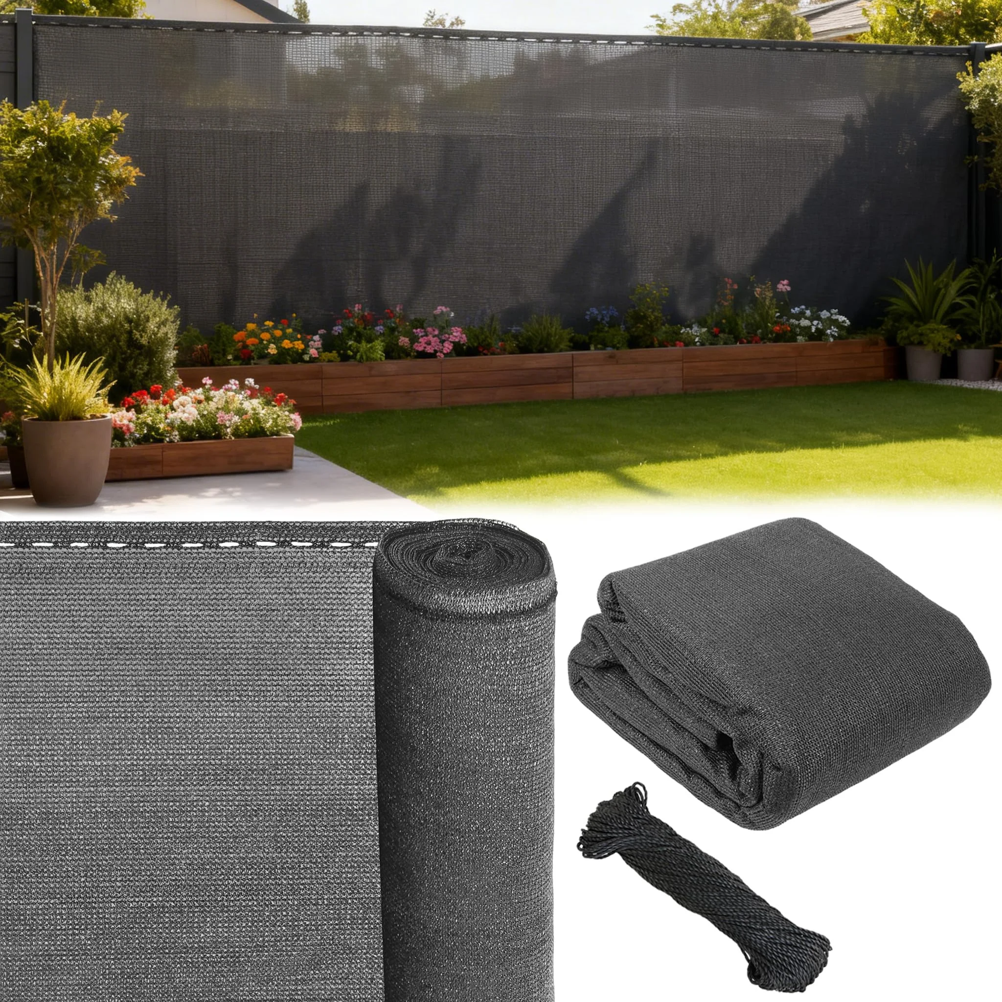 BB Sport Sichtschutz 2m x 25m Grey Zaunblende 150 g/m² Schattiernetz Tennisblende inkl. Nylonkordel UV-resistent reißfest windfest 7 Jahre Garantie auf Material*
