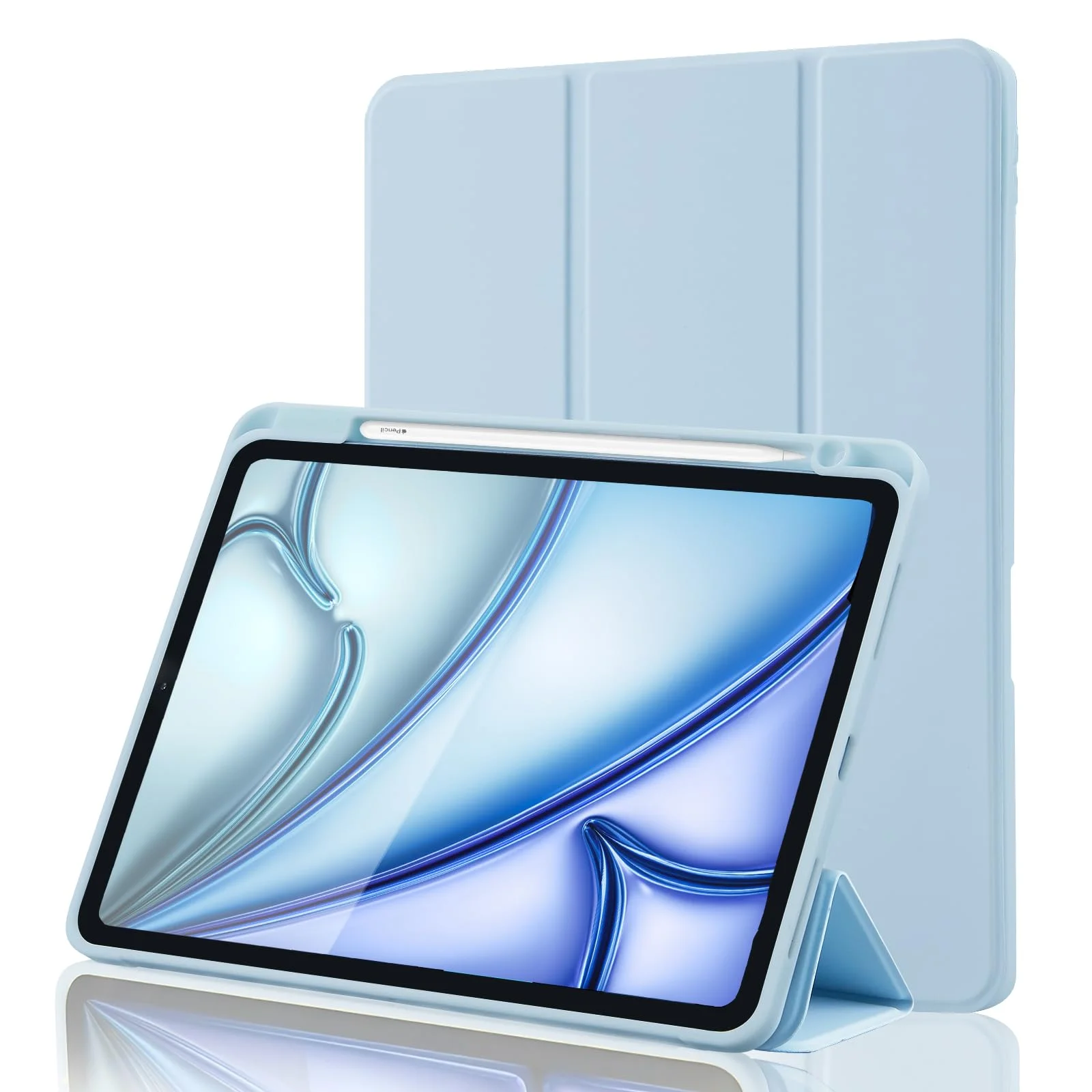 Hülle für iPad Air 11 Zoll M4 2026/M3 2025/M2 2024, iPad Air 5/4 2022/2020 10,9 Zoll mit Stifthalter, Magnet-Trifold Hülle mit iPencil 2. Gen Aufladen, Auto Schlafen/Wachen, TPU Schutz, Hellblau