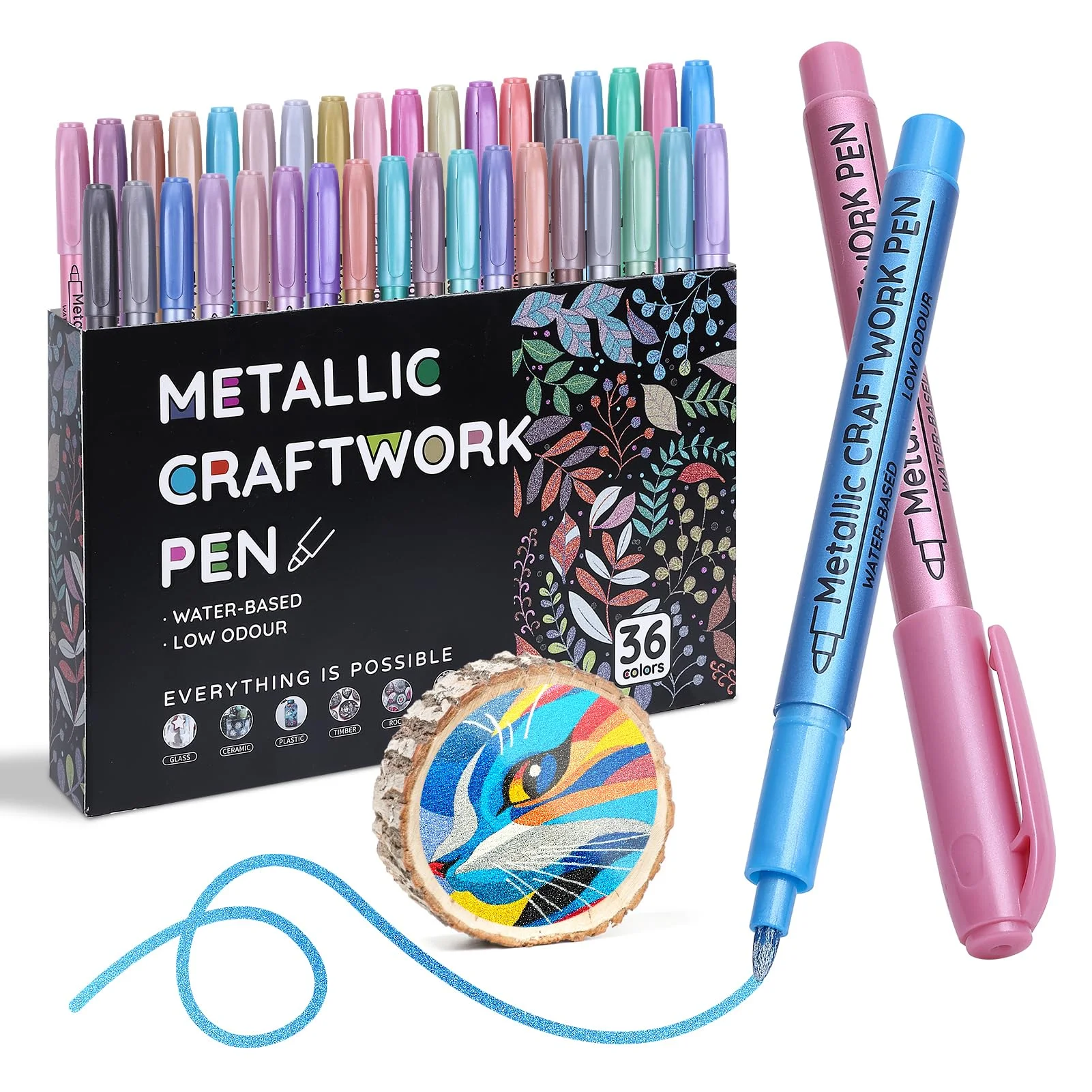 KEMYR Metallic- Glitzer-Farbstifte in 36 Farben, Acryl-Farbe-Marker für Felsmalerei, Glas, Holz, Stoff, schwarzes Papier, Karten, Fotoalben, DIY Kunsthandwerke (1 mm)