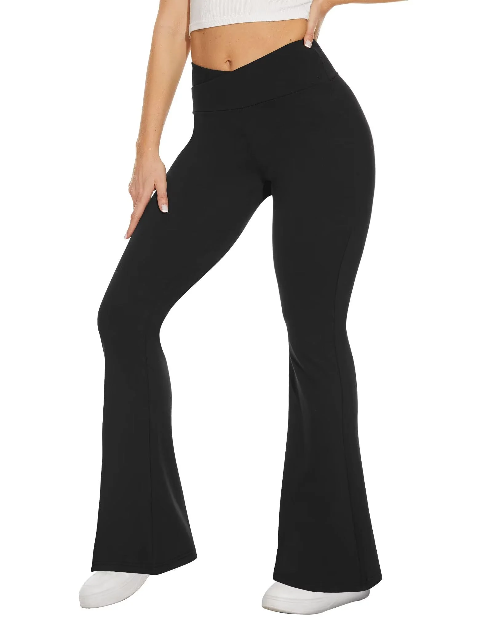 TNNZEET Schlaghose Damen Cross Waist Flared Yogahose Blickdicht Bootcut Leggings Jogginghose Jazzpants für Gym Sport