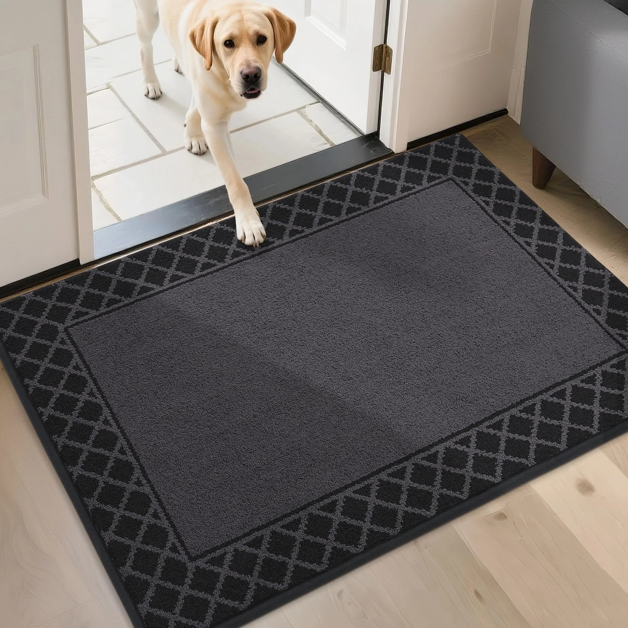 BEQHAUSE Fussmatte Innen, 80 * 120 cm Fußmatte, Schmutzfangmatte Waschbar, TPR rutschfest Fußabtreter Innen Und für Eingänge, Haustüren und Flure, Schwarze
