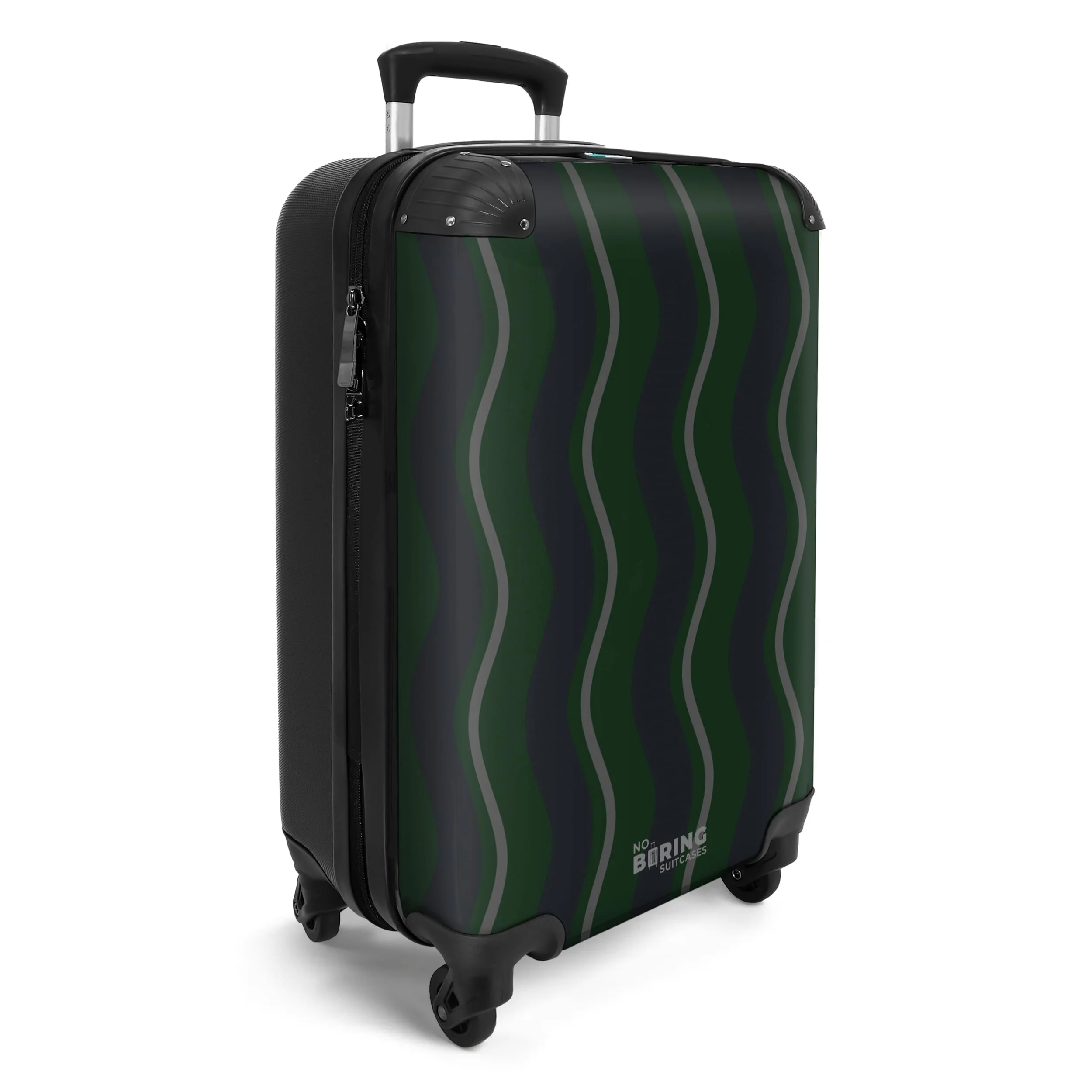 NoBoringSuitcases.com® Handgepäck Koffer 55x35x20 cm Trolley Reisekoffer Handgepäck-Koffer 4 Rollen Leicht Kabinenkoffer Flugzeug Abstrakt - Wellen - Dunkel - Grün