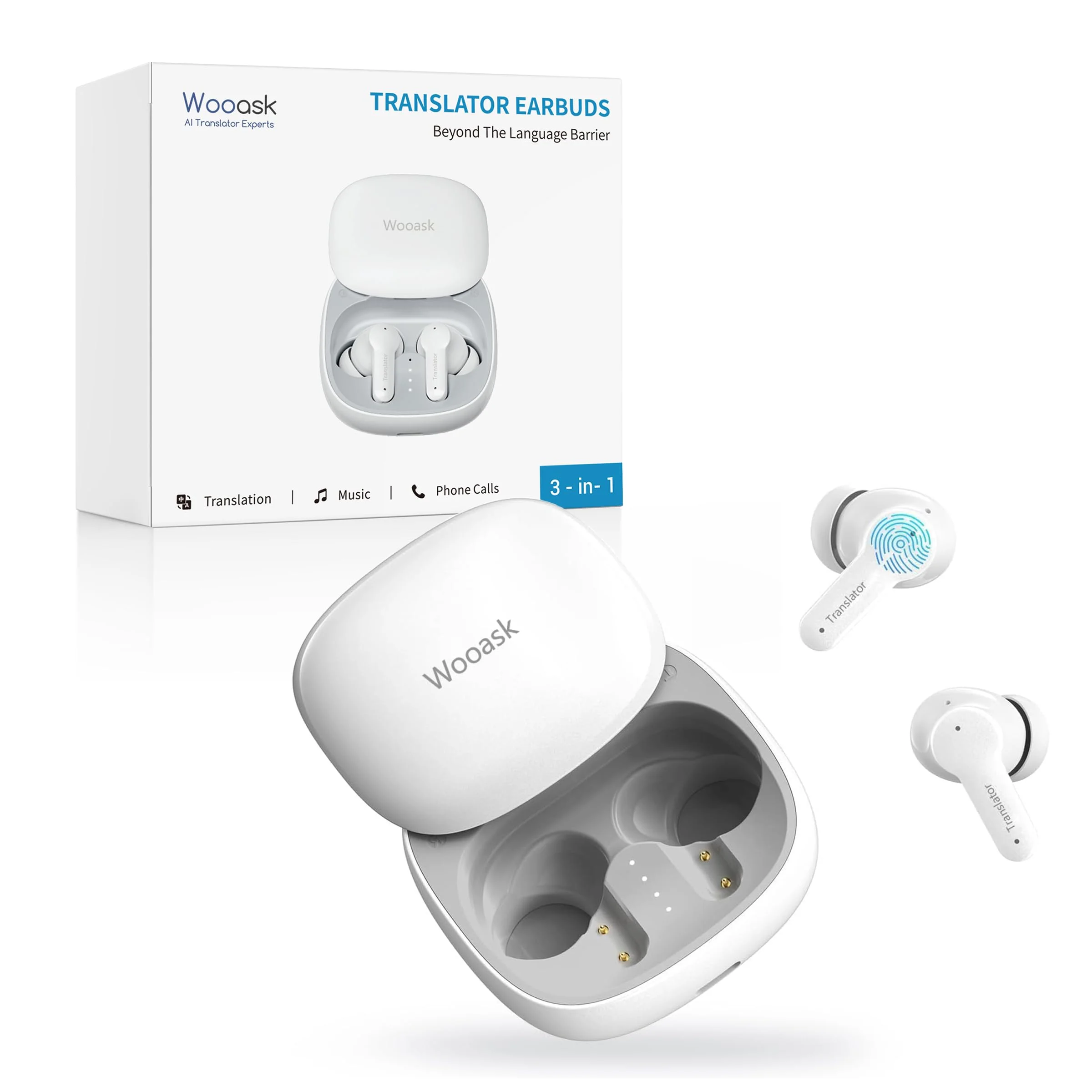 Wooask M3 AI Kopfhörer Übersetzer, 3-in-1 Echtzeit Sprachübersetzer Kopfhörer mit 144 Sprachen, 48H Bluetooth 5.4 Kopfhörer Offline, 5 Übersetzungsmodi Ideal für Reisen Learning (Weiß)