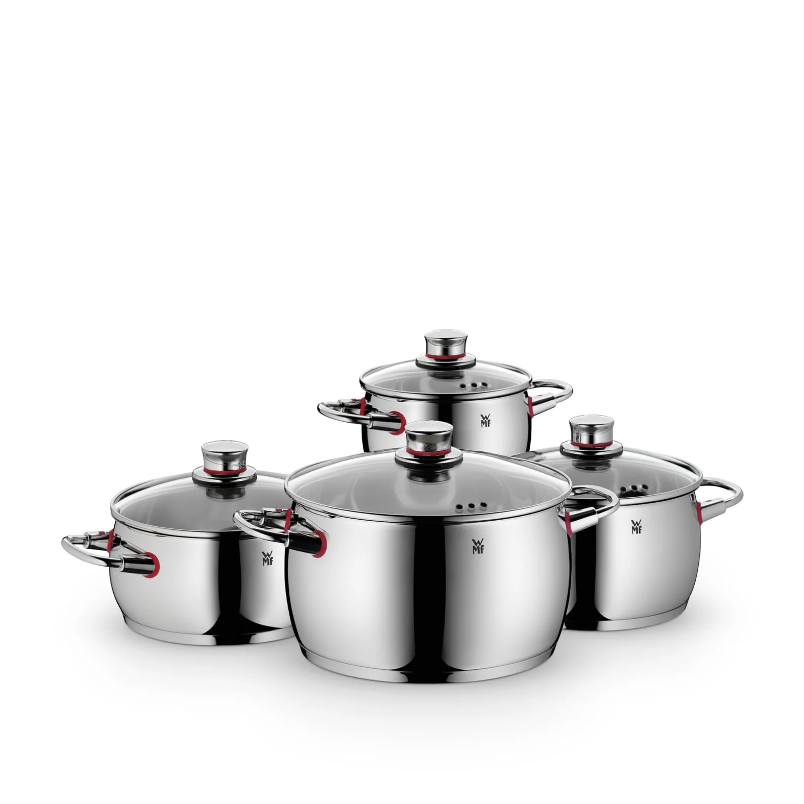 WMF Quality One Topfset Induktion 4-teilig, Kochtopf Set mit Glasdeckel, Cromargan Edelstahl poliert, Induktions Töpfe Set unbeschichtet, Dampföffnung