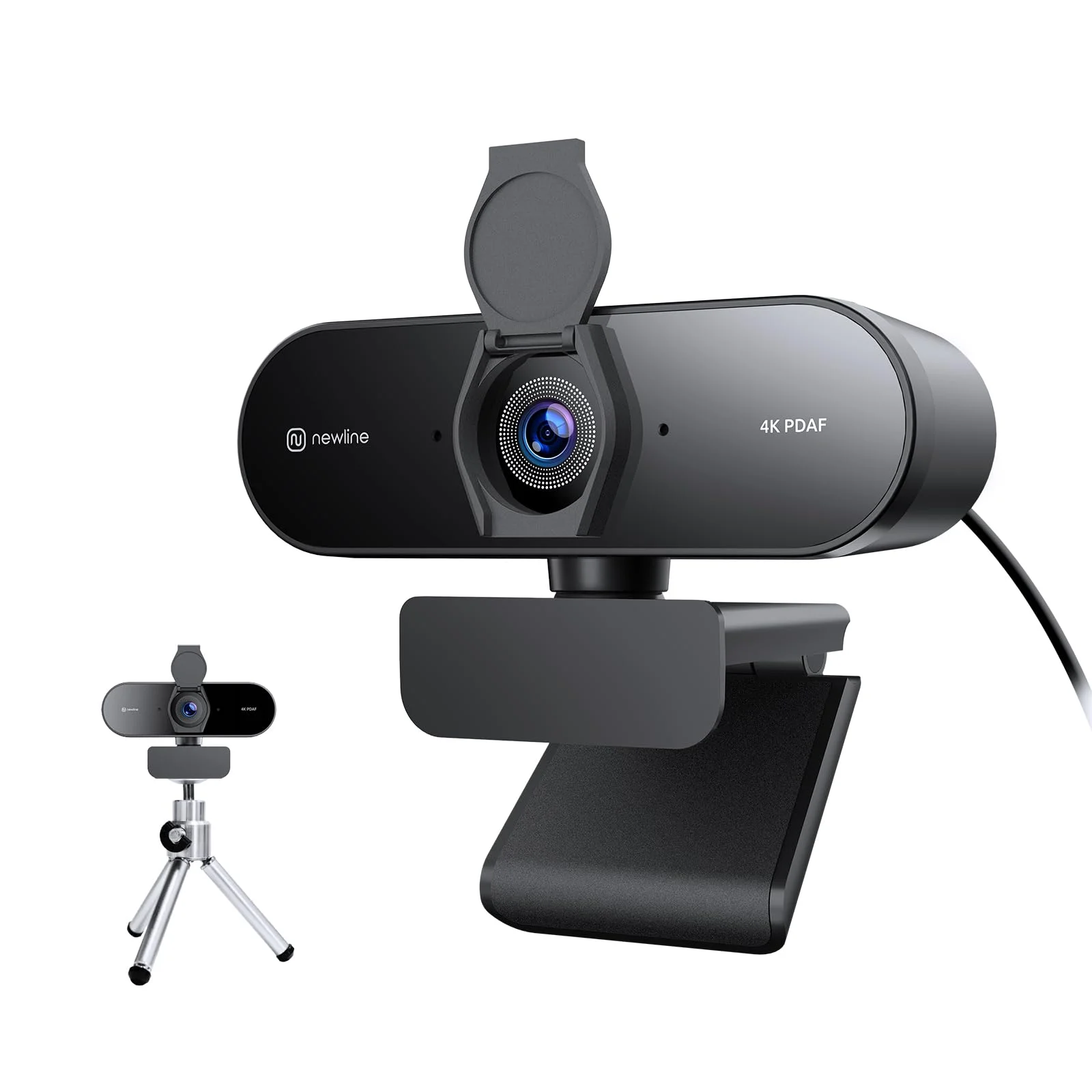 N newline 4k Webcam mit 2 Mikros & Metall Stativ, 1080p@60FPS, PDAF Autofokus in 1 Sekunde, Klar Stereo-Sound, Lichtkorrektur, USB Kamera PC für Videokonferenz Windows MacOS Zoom Teams