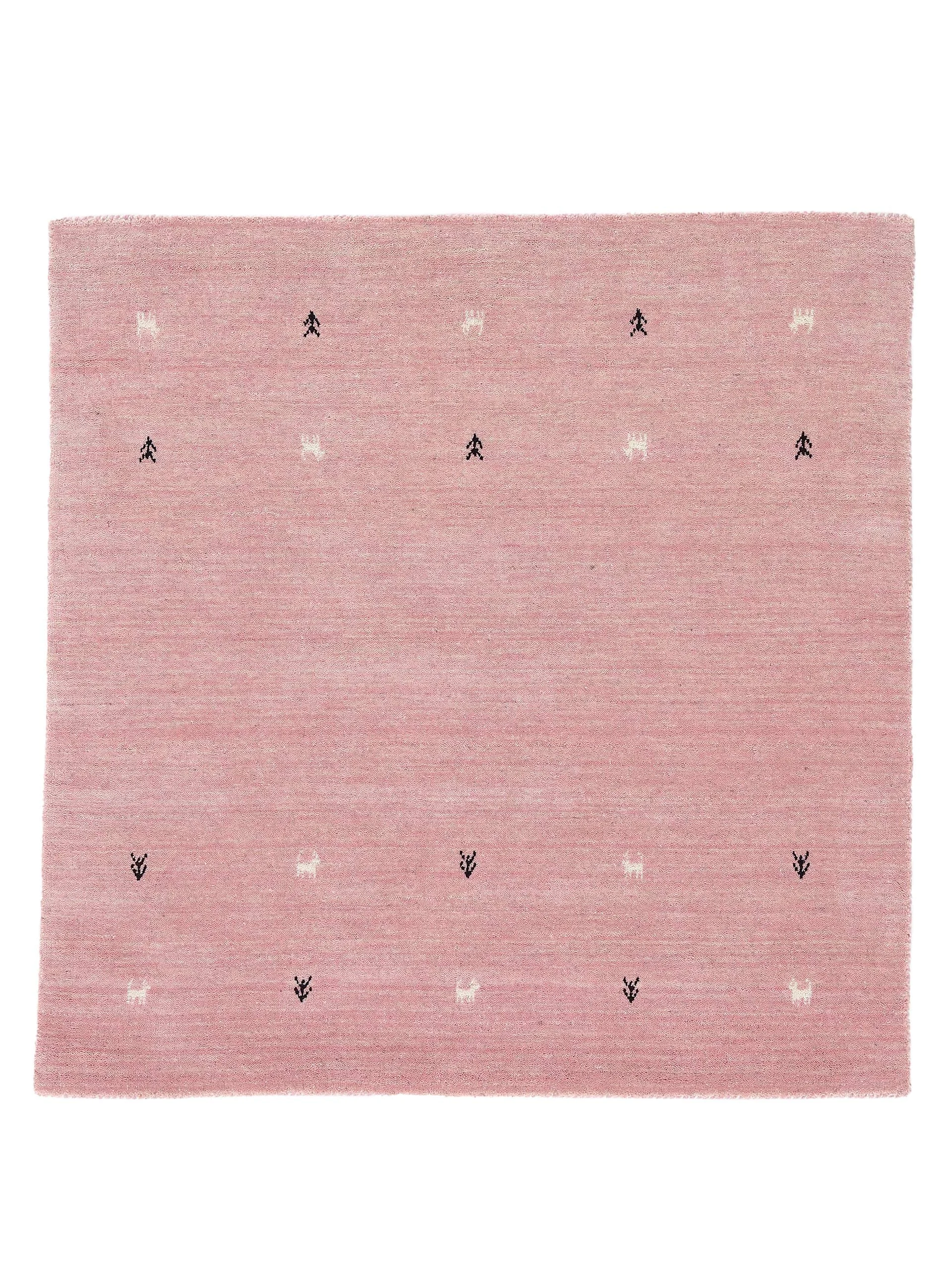 carpetfine Wollteppich Gabbeh Uni Quadratisch Rosa 150x150 cm | Moderner Teppich für Wohn- und Schlafzimmer