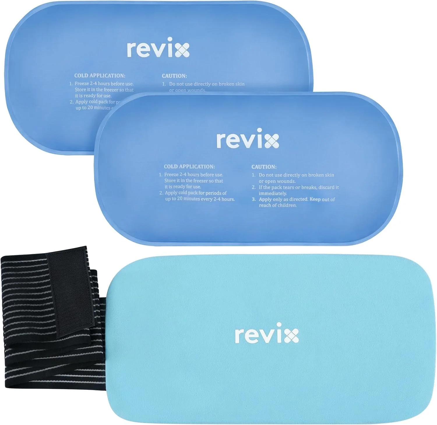 REVIX Kühlpacks für Verletzungen, 2er Pack mit verstellbarem Gurt, flexible Eiswickel für Gelenke & Muskeln, Rotatorenmanschette, Rücken, Knie, Schmerzlinderung, 35.6x17.8cm Blau