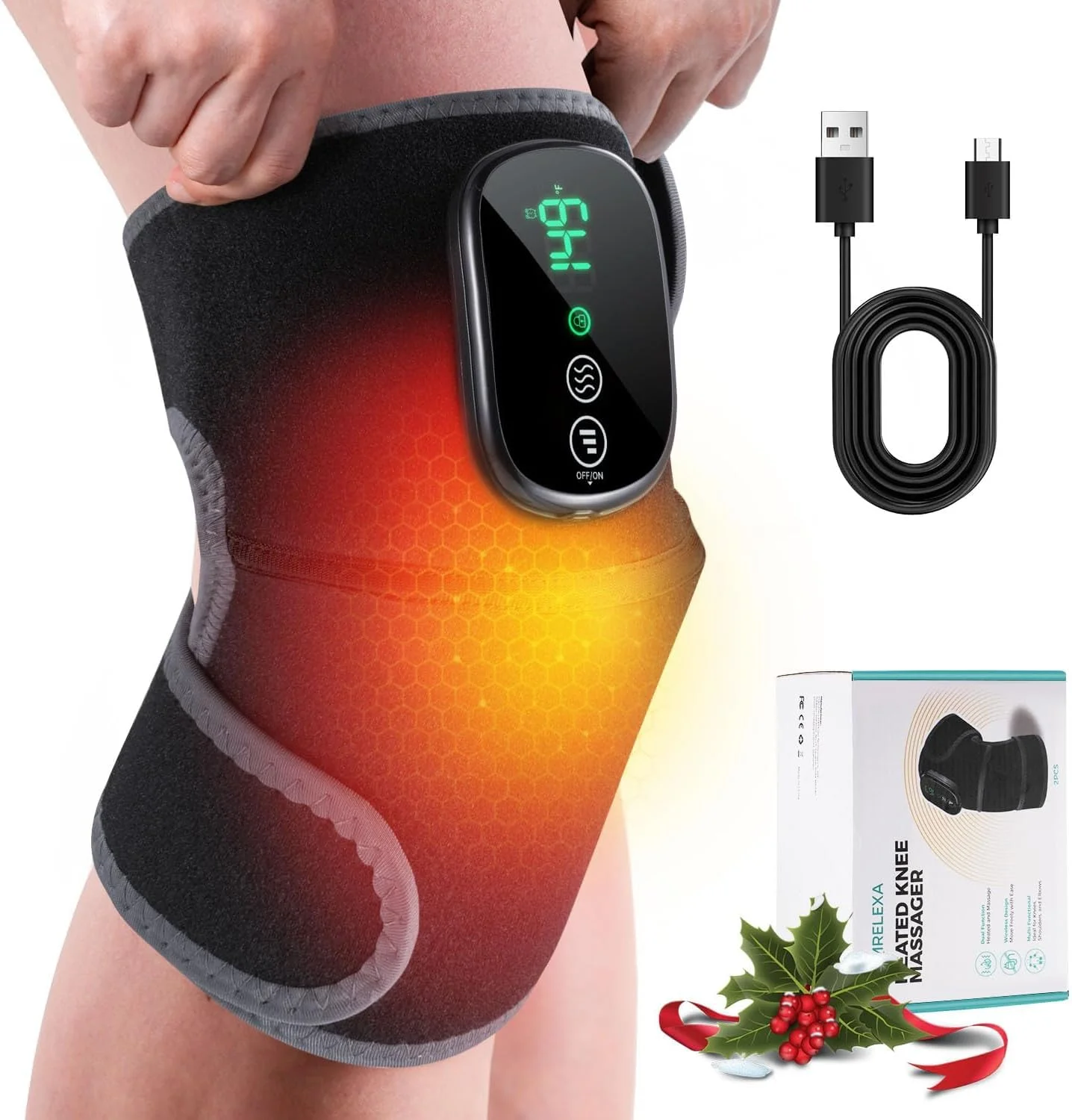 Kabelloses Knieheizkissen, Kniemassagegerät mit 4 Vibrationsmotoren, 3-in-1-Kniebandage mit 5 Wärmestufen und 5 Massageprogrammen, ideales Geburtstagsgeschenk für Mama und Papa (1 Stück)