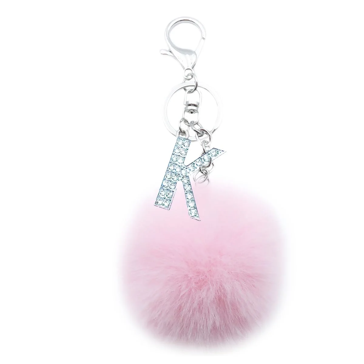 Xsclpomddy Pom Pom rosa. Schlüsselbund künstliche weiche Kaninchenhaar Taschenanhänger Ball Schlüsselanhänger mit Buchstabe A-Z für Handtasche Dekoration