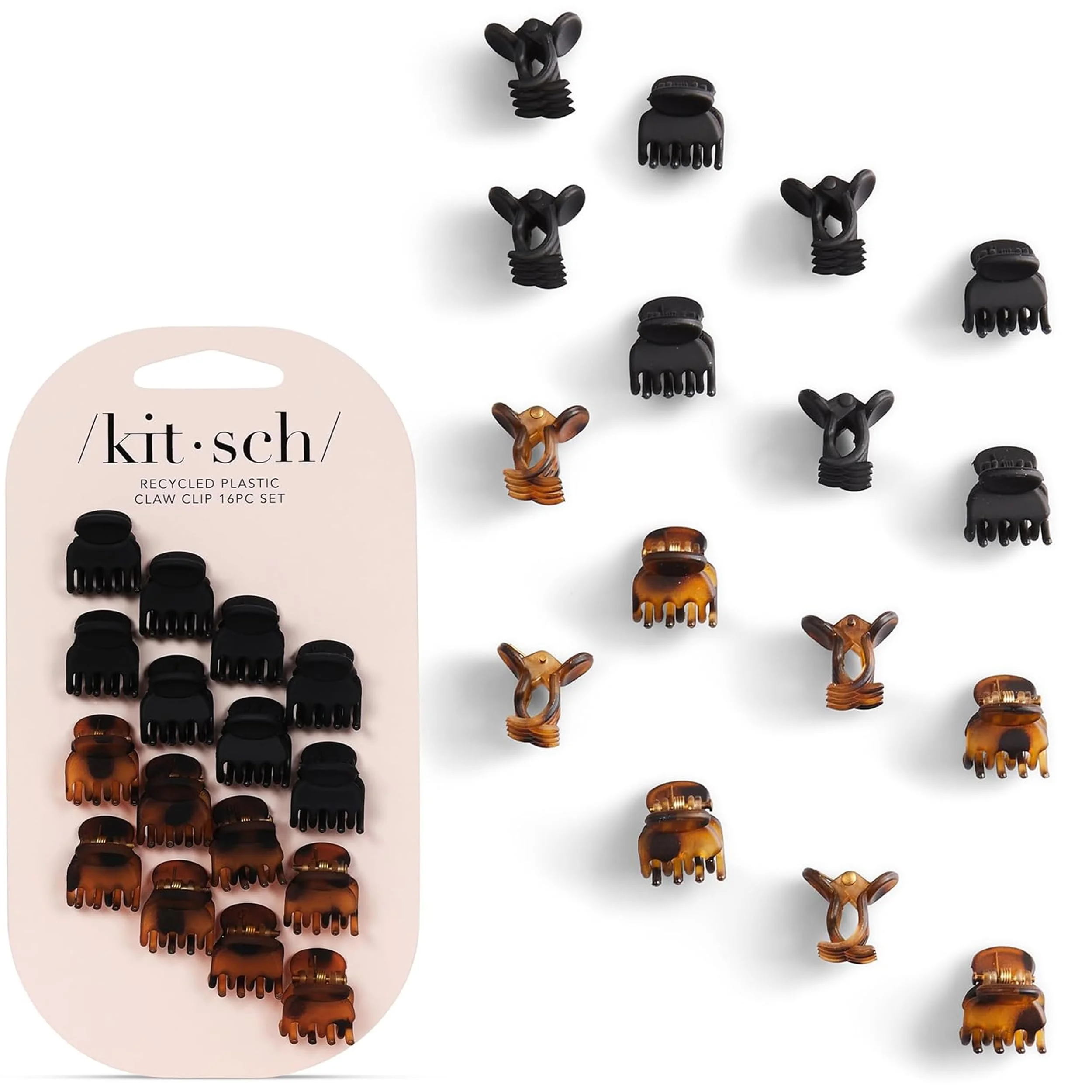 Kitsch Mini Haarklammern für Damen - Stylische kleine Haarclips für Kinder | Halten ohne Ziehen oder Verhaken | Langlebig & Robust aus Kunststoff - Schildpatt & Schwarz, 16 Stück