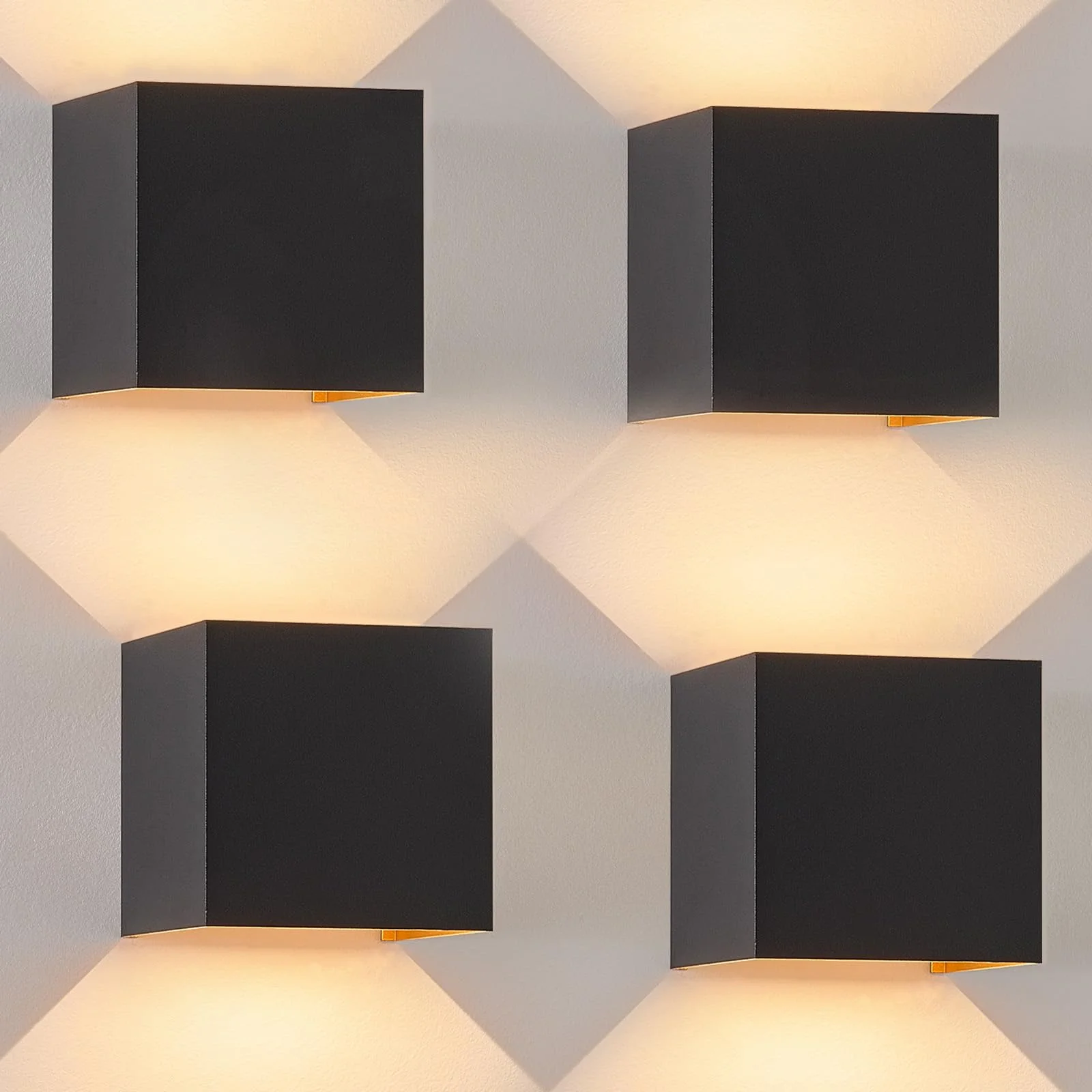Kowanie Wandleuchte Aussen LED Wandlampe innen: 4er Set Außenwandleuchten Schwarz Gold Up Down Außenlampe Wand 5W IP65 Wasserdicht Wandbeleuchtung einstellbar 3000K Außenleuchte für Huaswand Garten