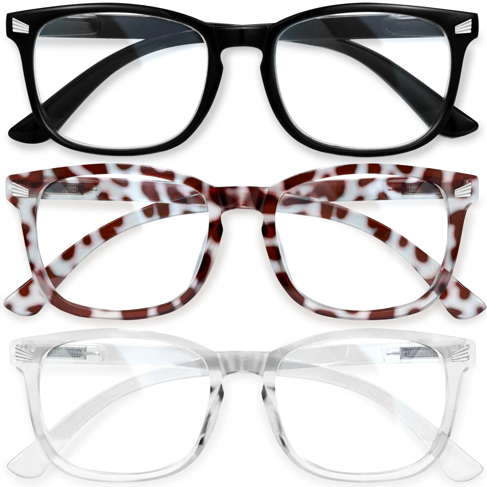CCVOO Lesebrille für damen und herren mit blaulichtfilter - Augenoptik Brille Lesehilfe für Damen Herren (Schwarz + Transparent + Schildpatt, +0)