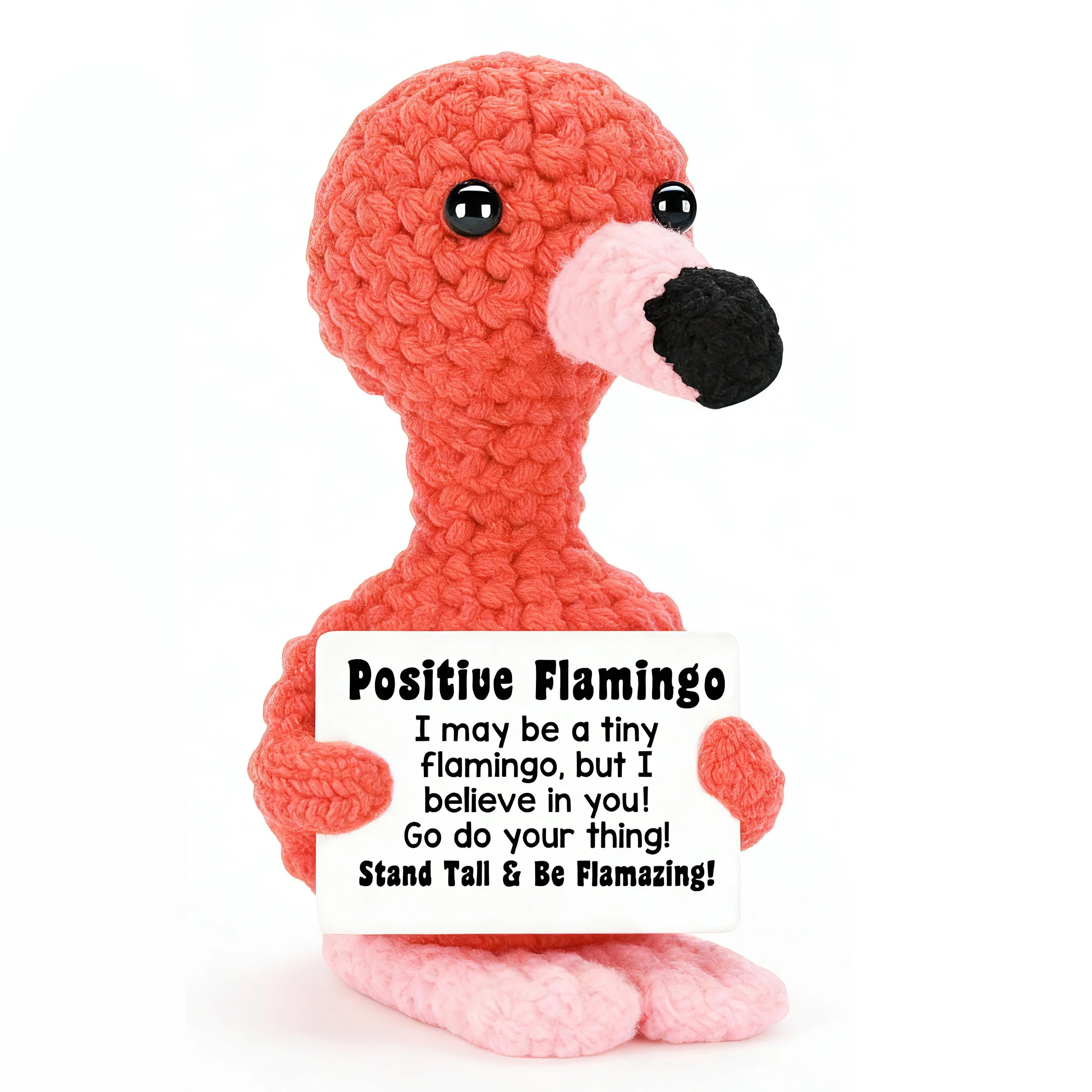 MLZTINGR Lustige Positive Flamingo | Handgefertigter Flamingo Plüschtier | Emotionaler Support Axolotl Plüschtier | Niedliches Häkel-Tier für Schreibtischdekoration