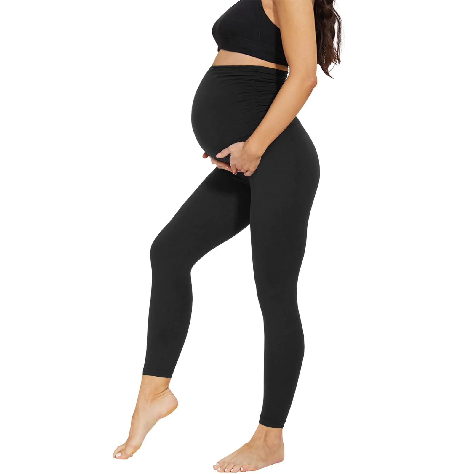 AMIYOYO Damen Umstandsleggings High Waist Schwangerschaftsleggings Blickdicht Umstandshose Freizeithose Stretch Umstandsmode für Schwangere Lang