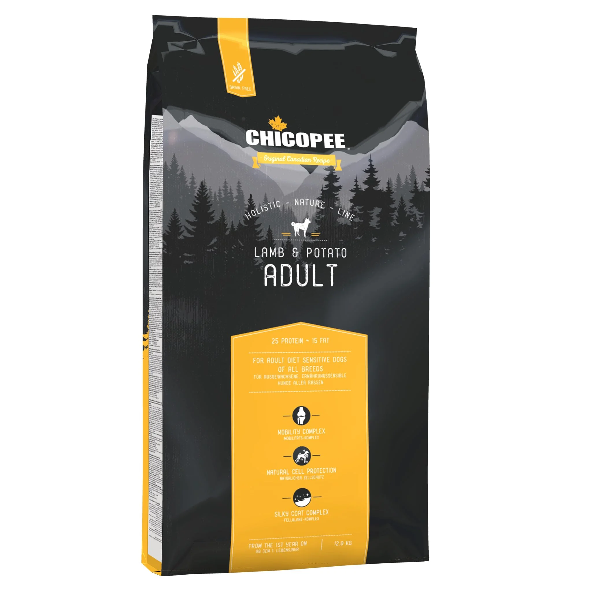 Chicopee Holistic Nature Line | Adult | Hundefutter trocken | Lamm & Kartoffel | Getreidefrei | Monoprotein | Inspiriert von der Natur Kanadas | 12 kg